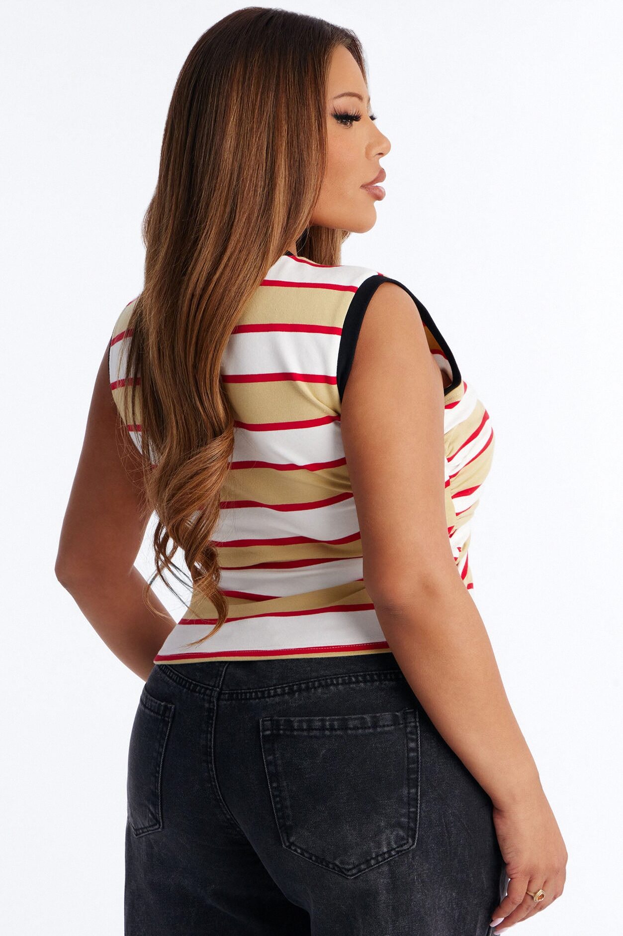 Jackie Striped Sleeveless Twist T-Shirt - Yellow/combo