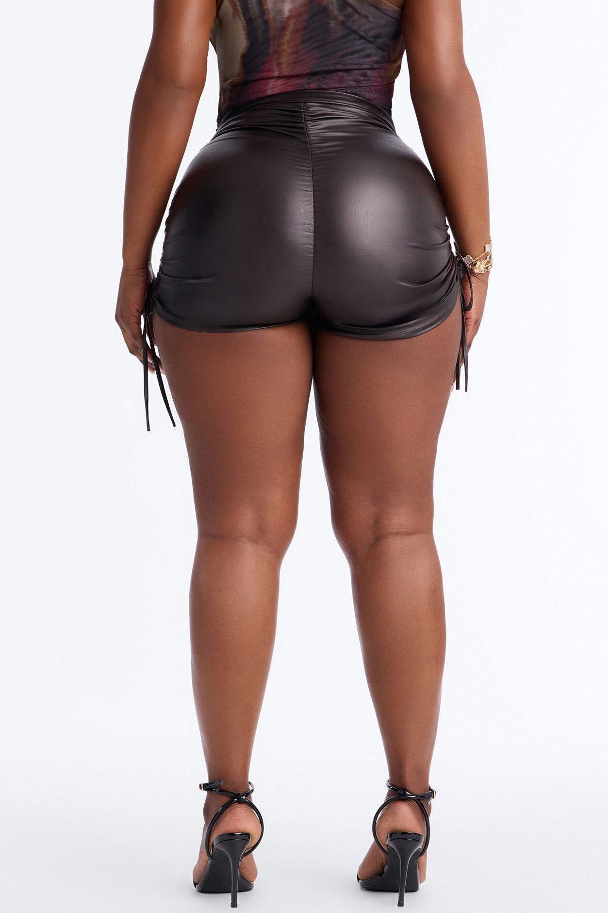 Finessed Faux Leather Ruched Micro Short - Chocolate