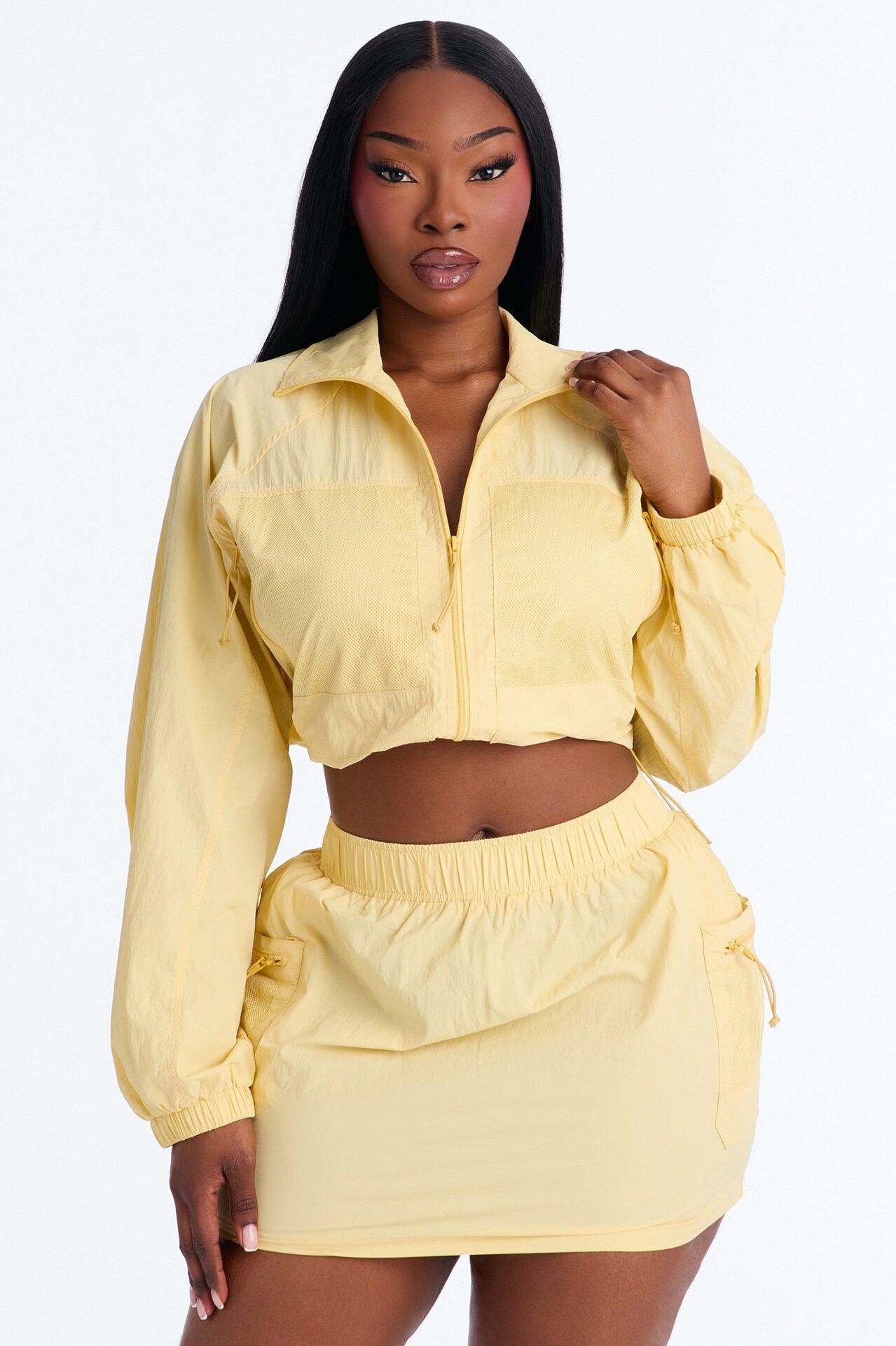 Stay Cool Cropped Windbreaker Jacket - Butter Yellow