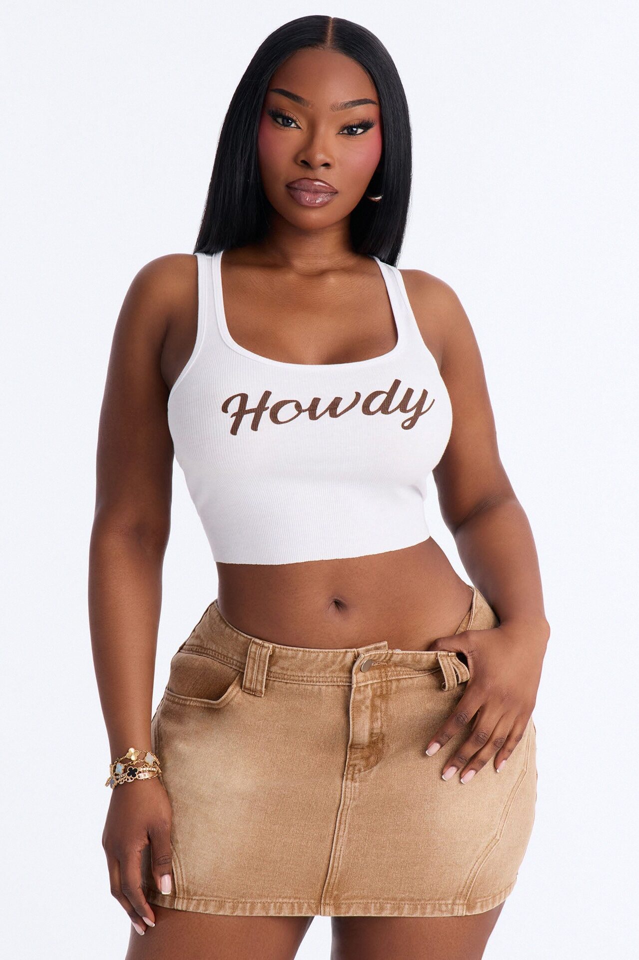 Howdy Cropped Tank - White
