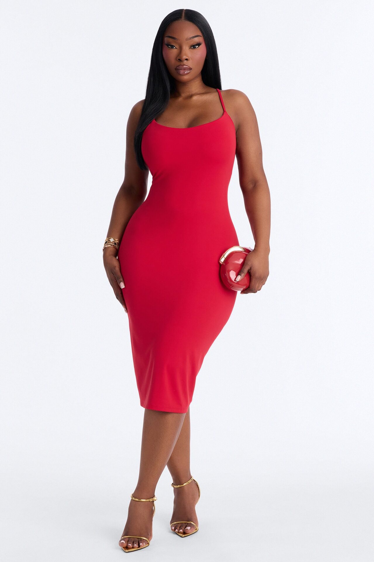 Lylah Double Lined Midi Dress - Red