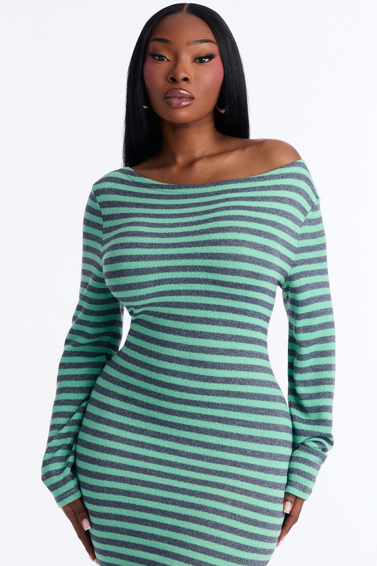 Chelly Striped Sweater Micro Mini Dress - Mint/combo