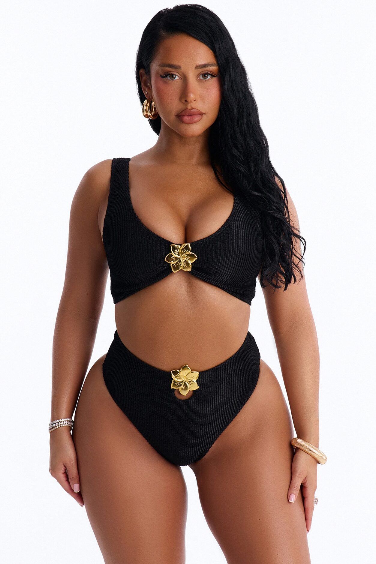 Gaia Ribbed 2 Piece Bralette Bikini Set - Black