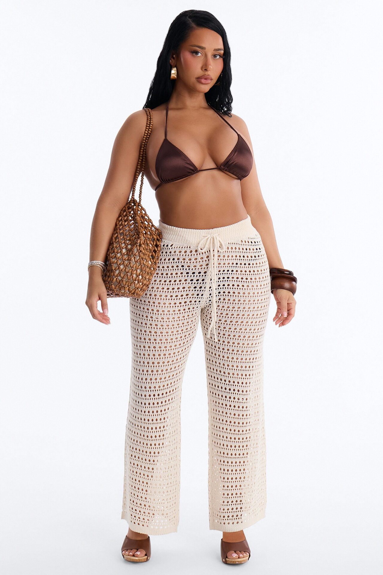 Temptress Textured Knit Swim Cover Up Pant - Cream
