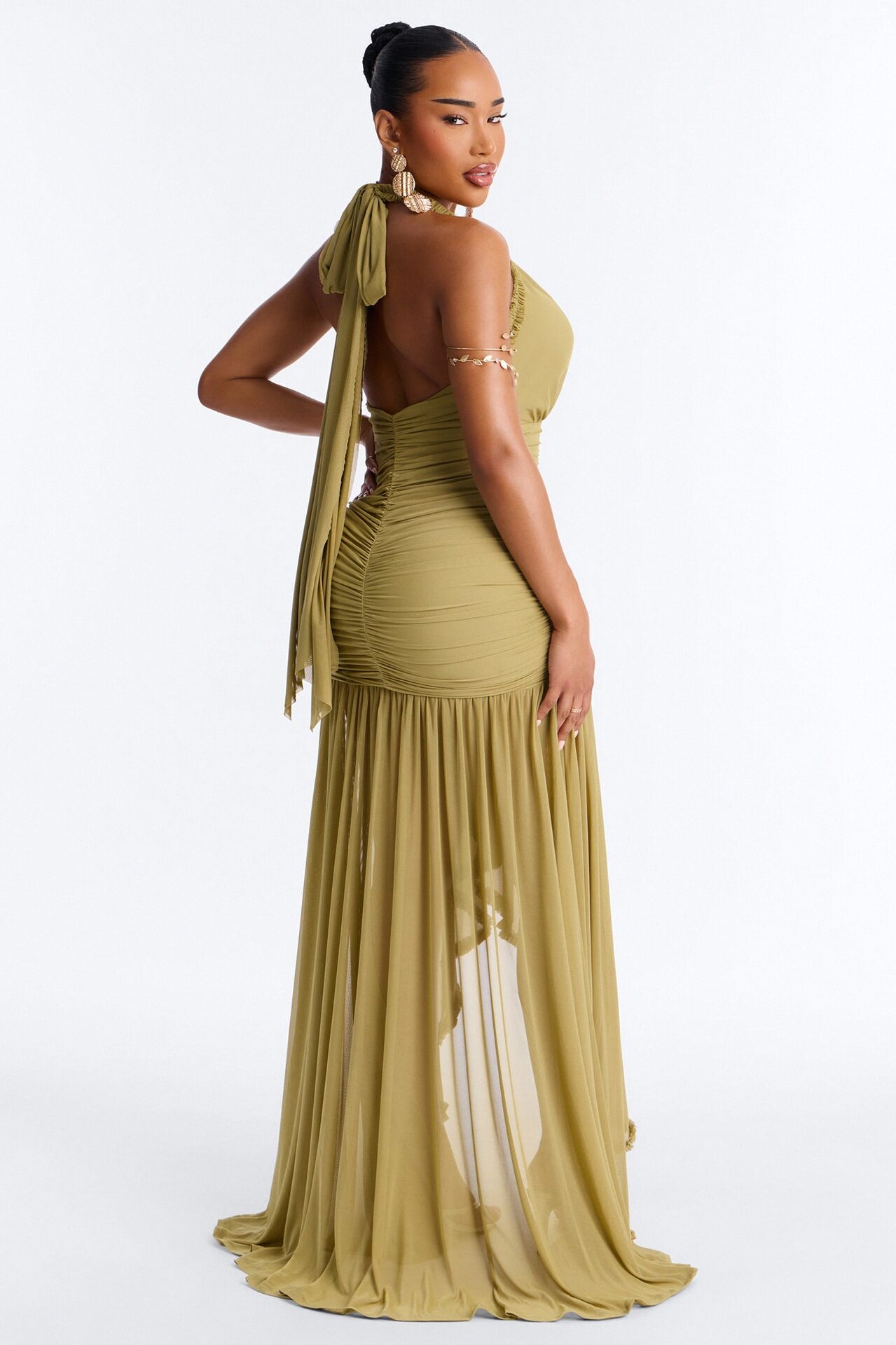 Alessandra Ruched Ruffle Gown - Sage