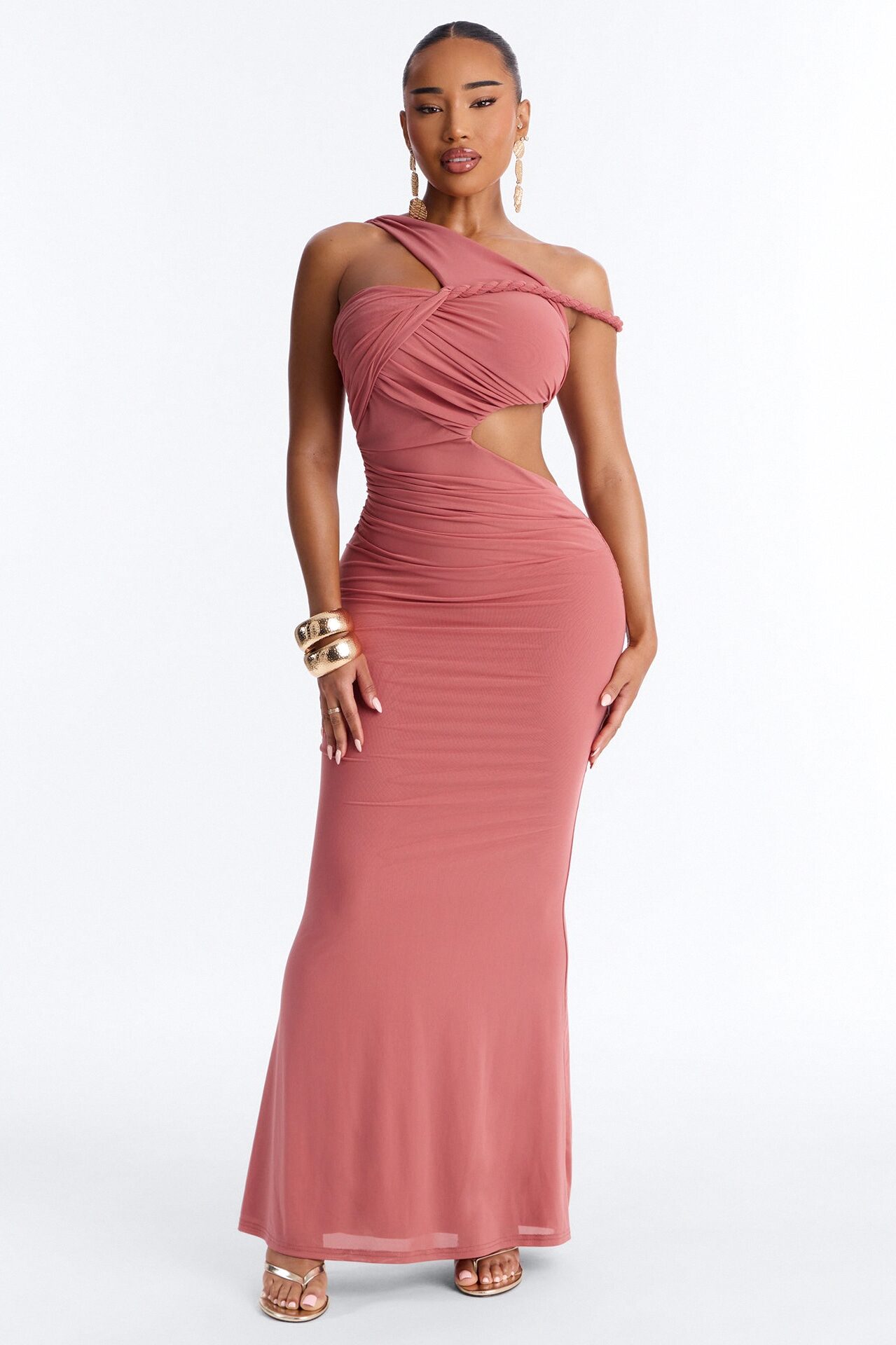 Zanna Ruched Mesh Maxi Dress - Marsala