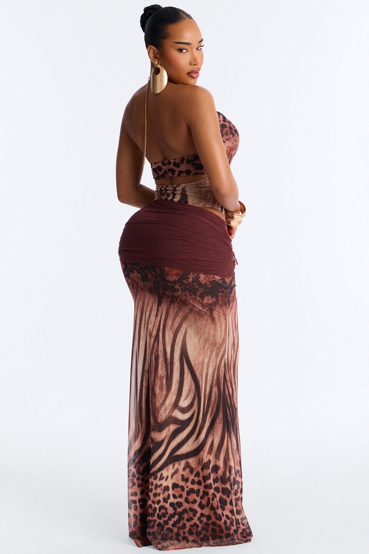 Marissa Hardware Maxi Skirt Set - Brown/combo