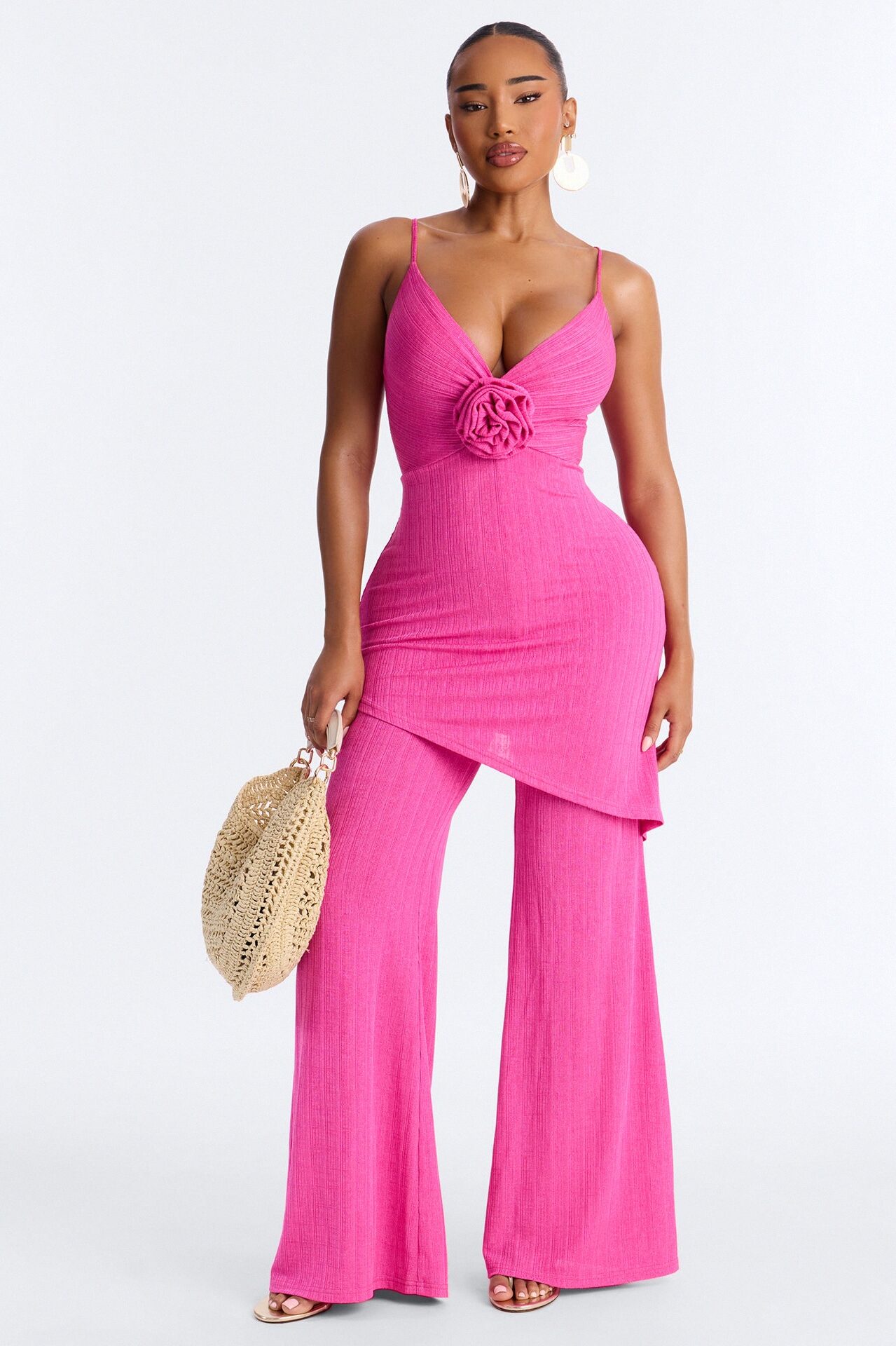 Fiona Draped Wide Leg Jumpsuit - Hot Pink