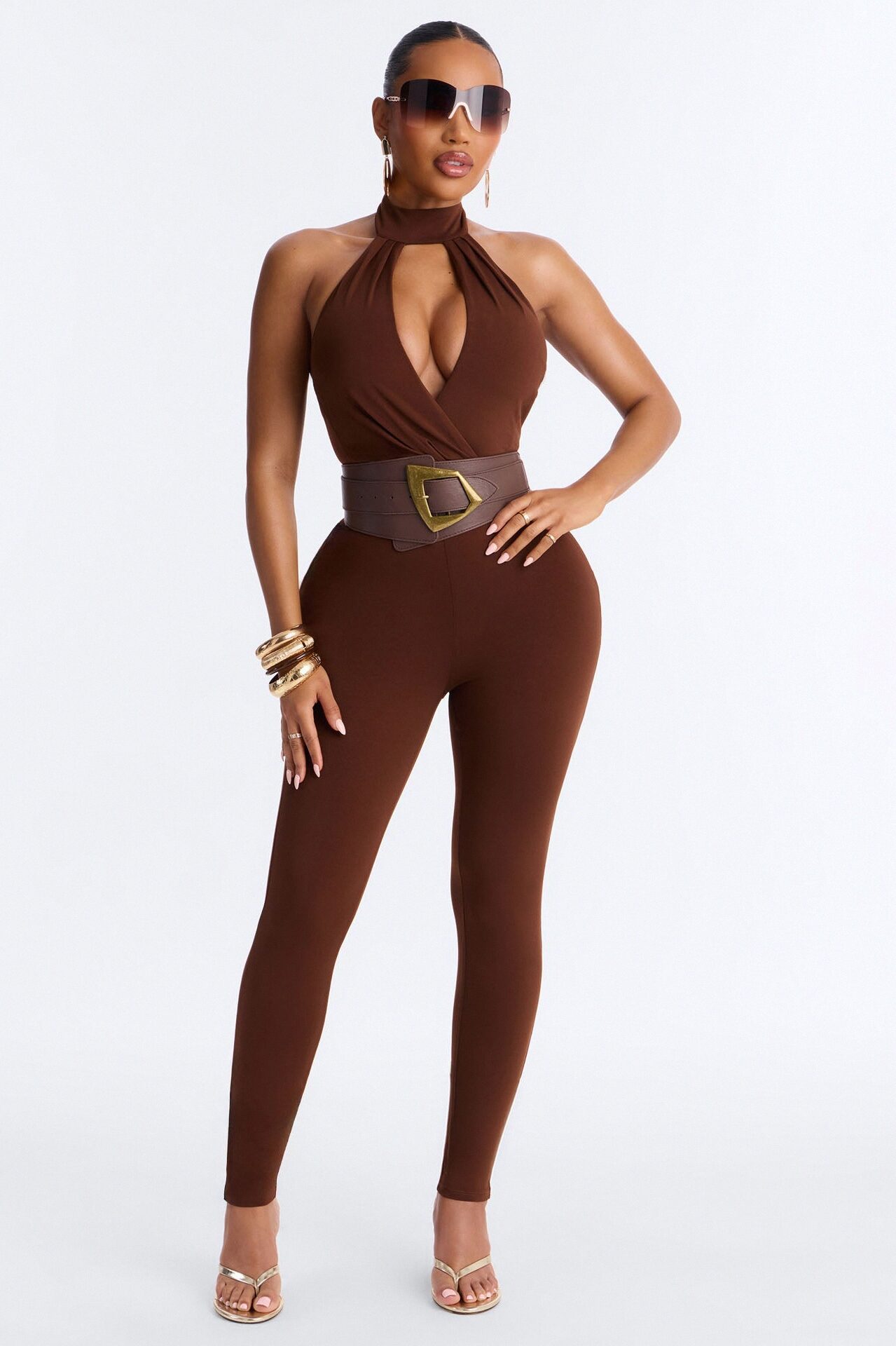 Kaila Cutout Belted 2 Piece Jumpsuit - Chocolate