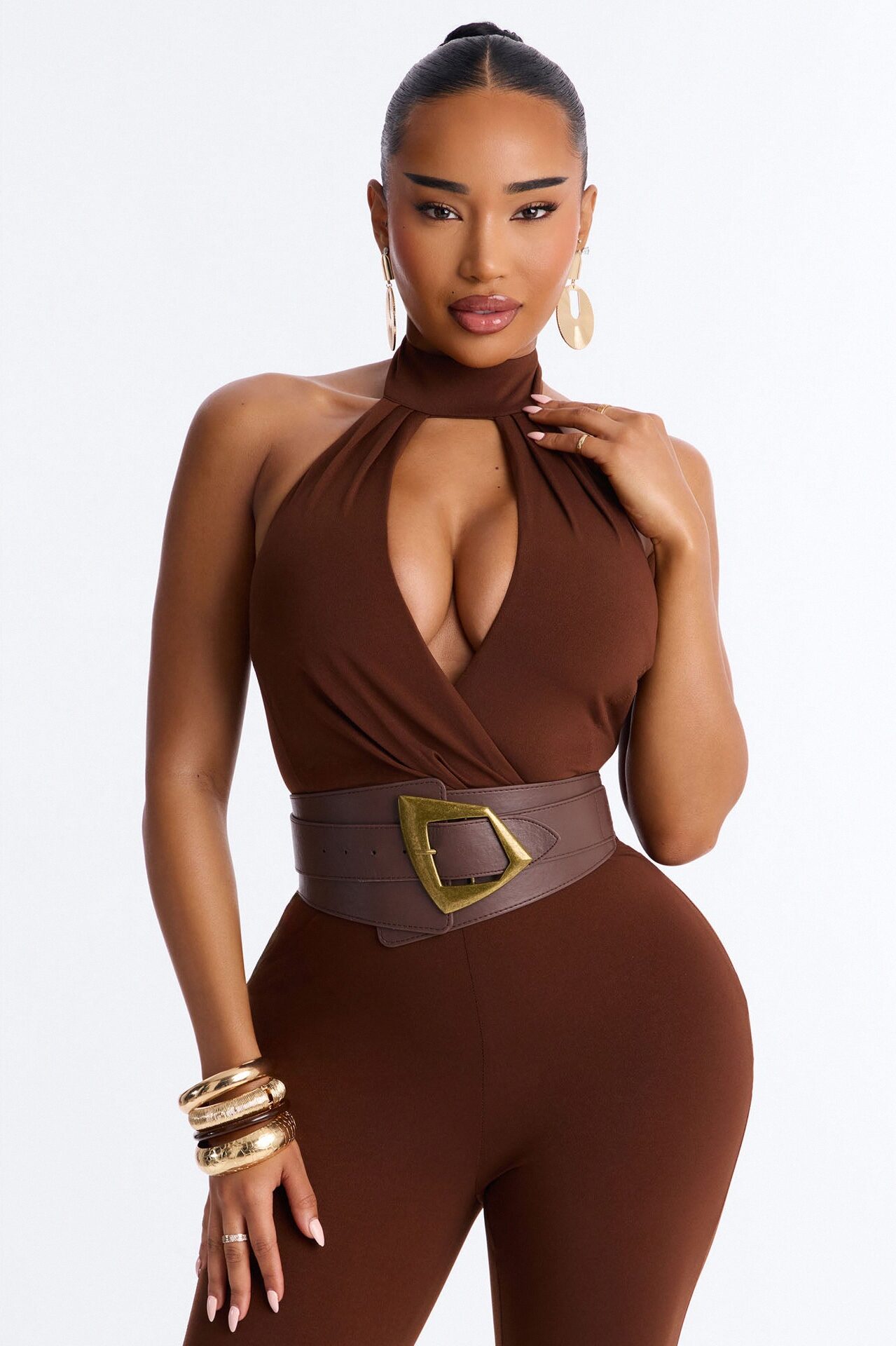 Kaila Cutout Belted 2 Piece Jumpsuit - Chocolate