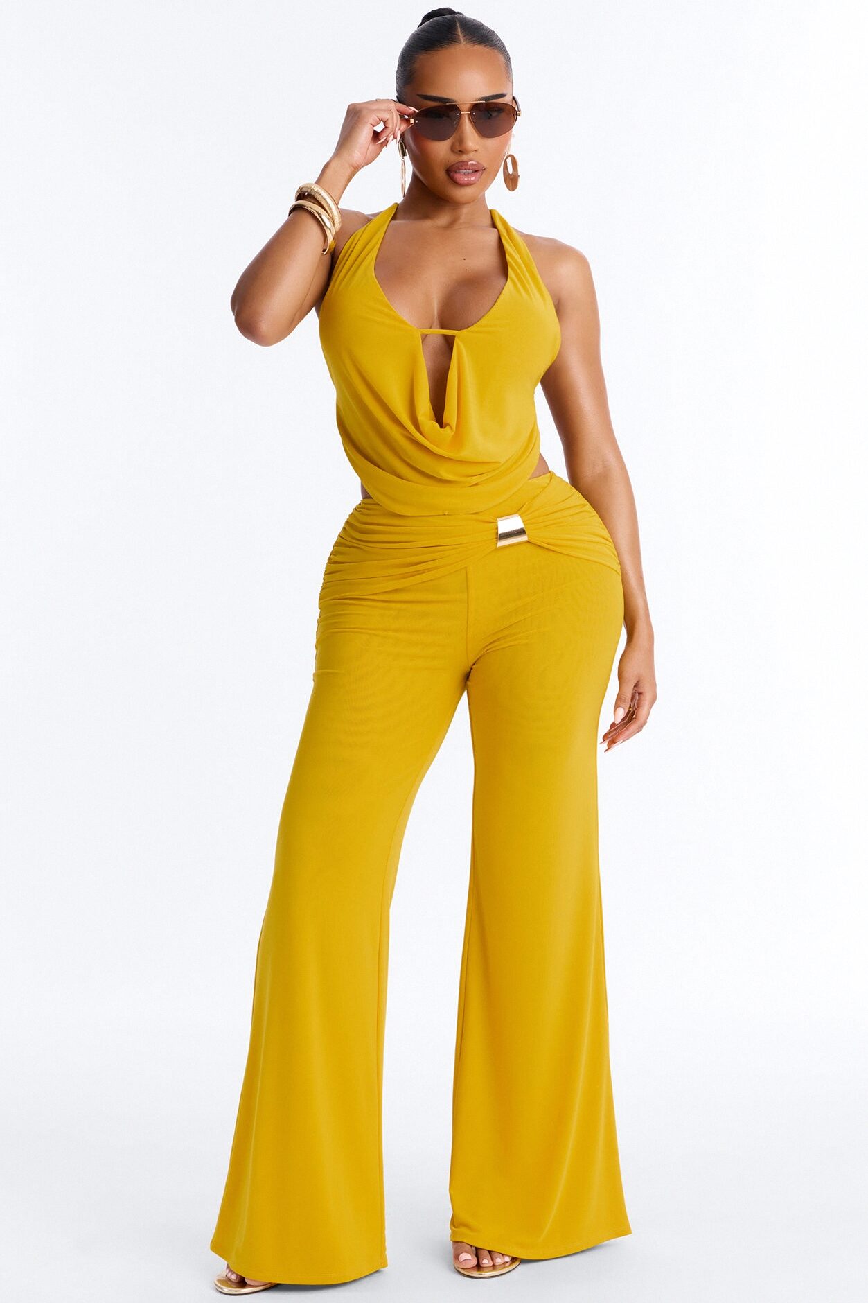 Rayna Halter Mesh Pant Set - Mustard