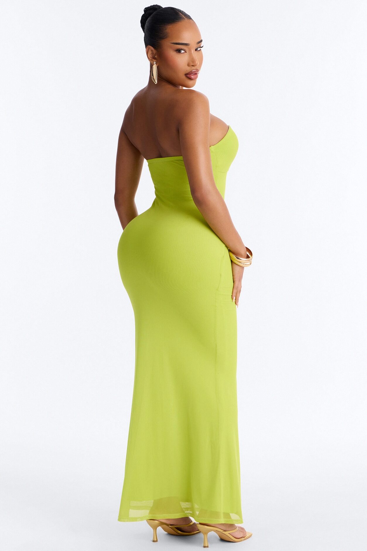 Tropical Bliss Solid Cut Out Mesh Maxi Dress - Chartreuse