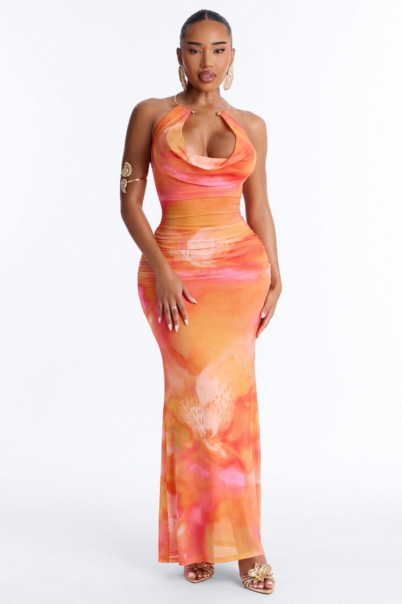 Caught Your Eye Mesh Maxi Dress - Pink/combo