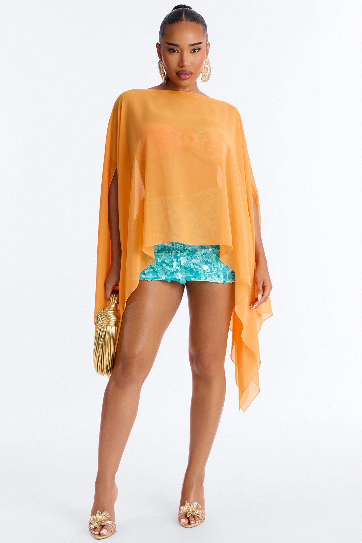Get In Line Long Chiffon Kimono Top - Orange