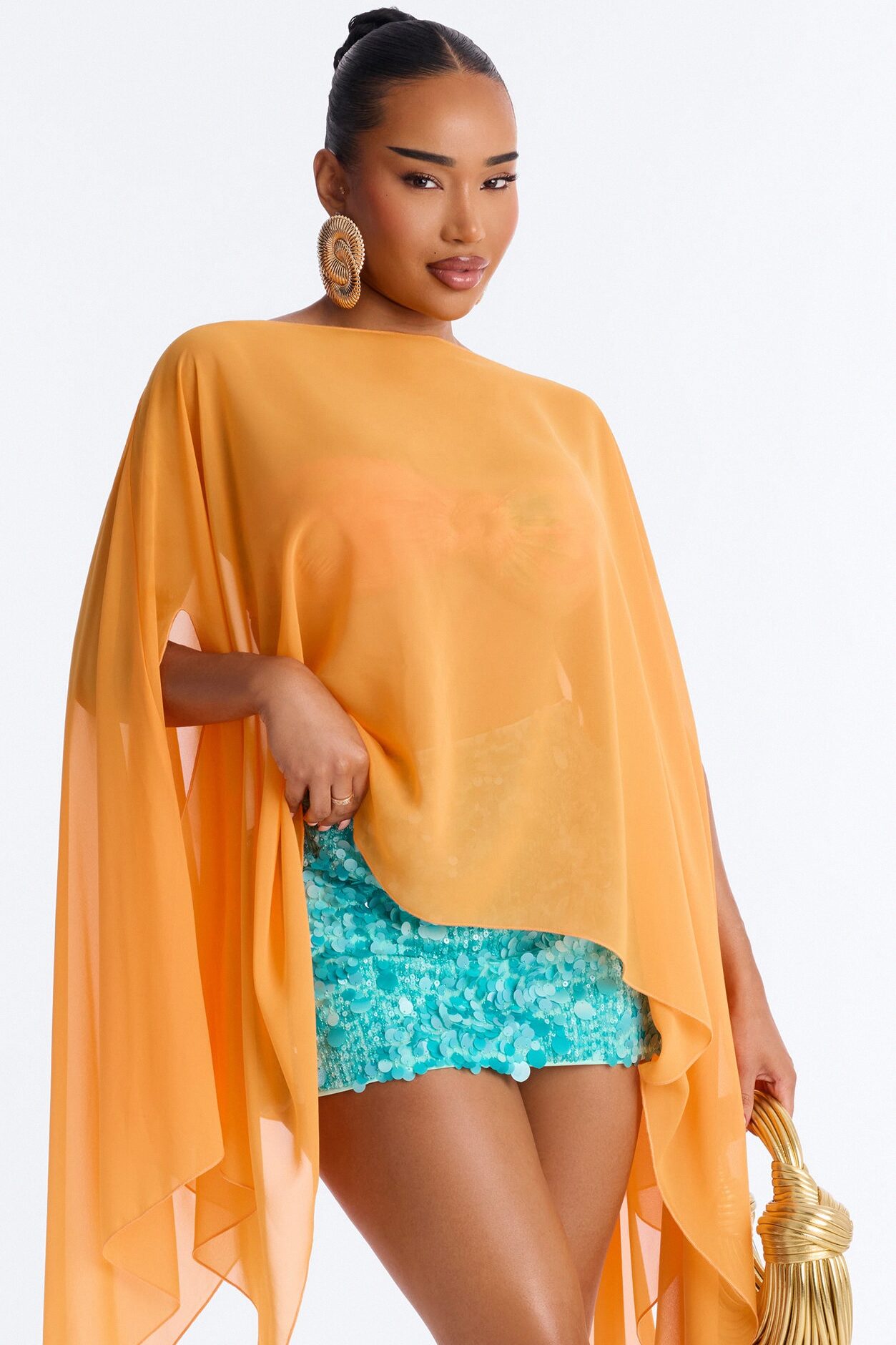Get In Line Long Chiffon Kimono Top - Orange