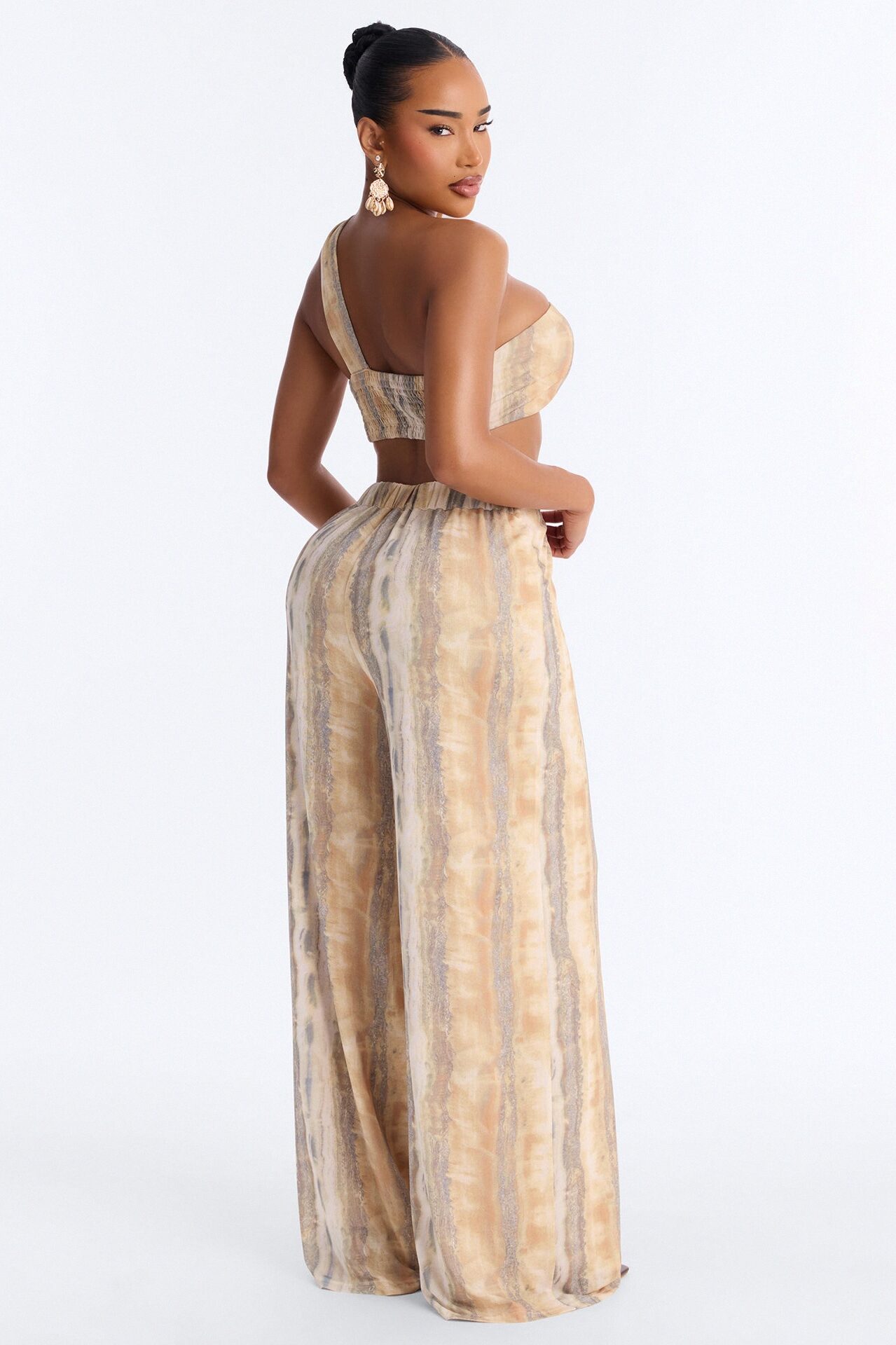 Cecili Mesh Wide Leg Jumpsuit - Tan/Multi