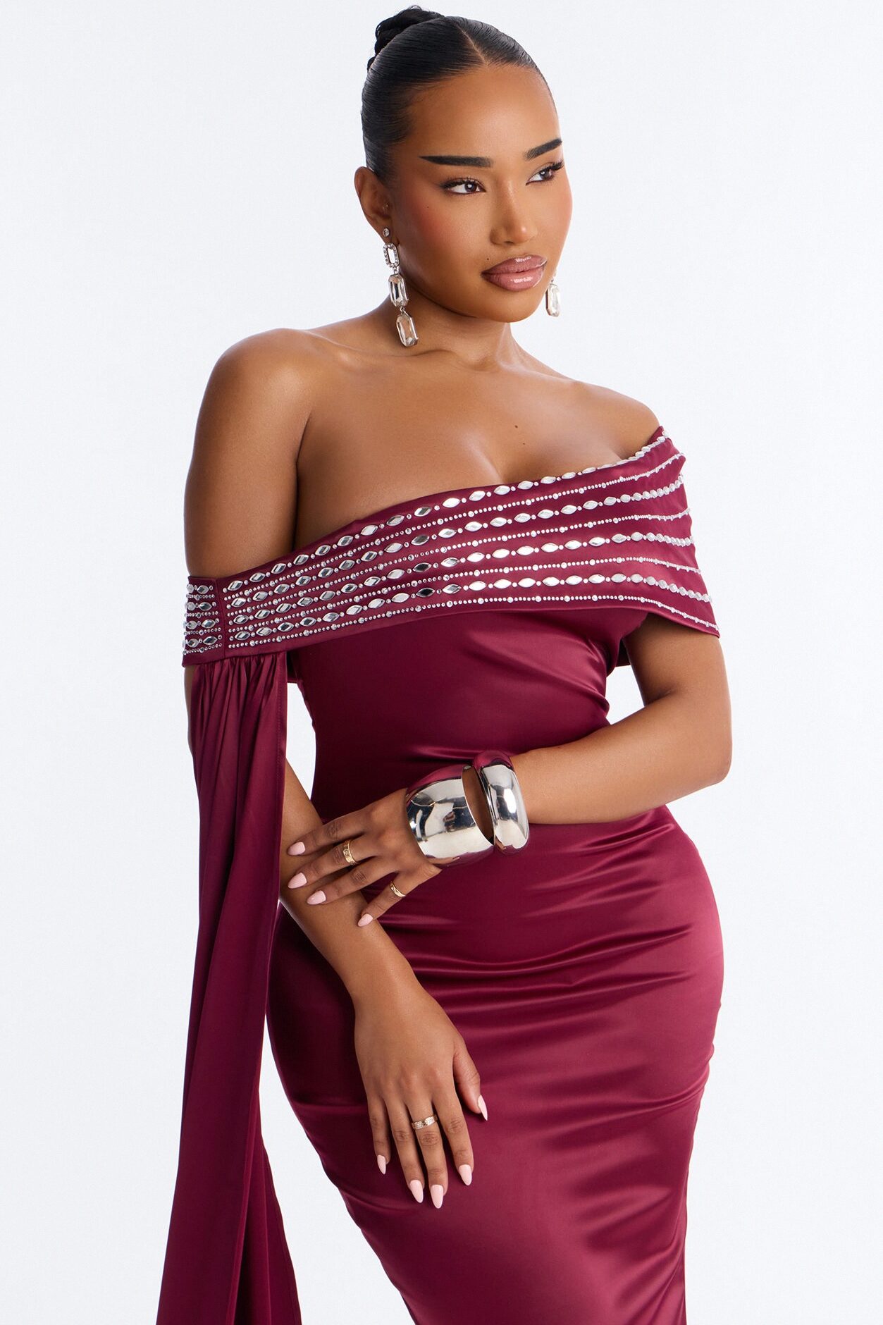 Dream Moment Satin Maxi Gown - Burgundy