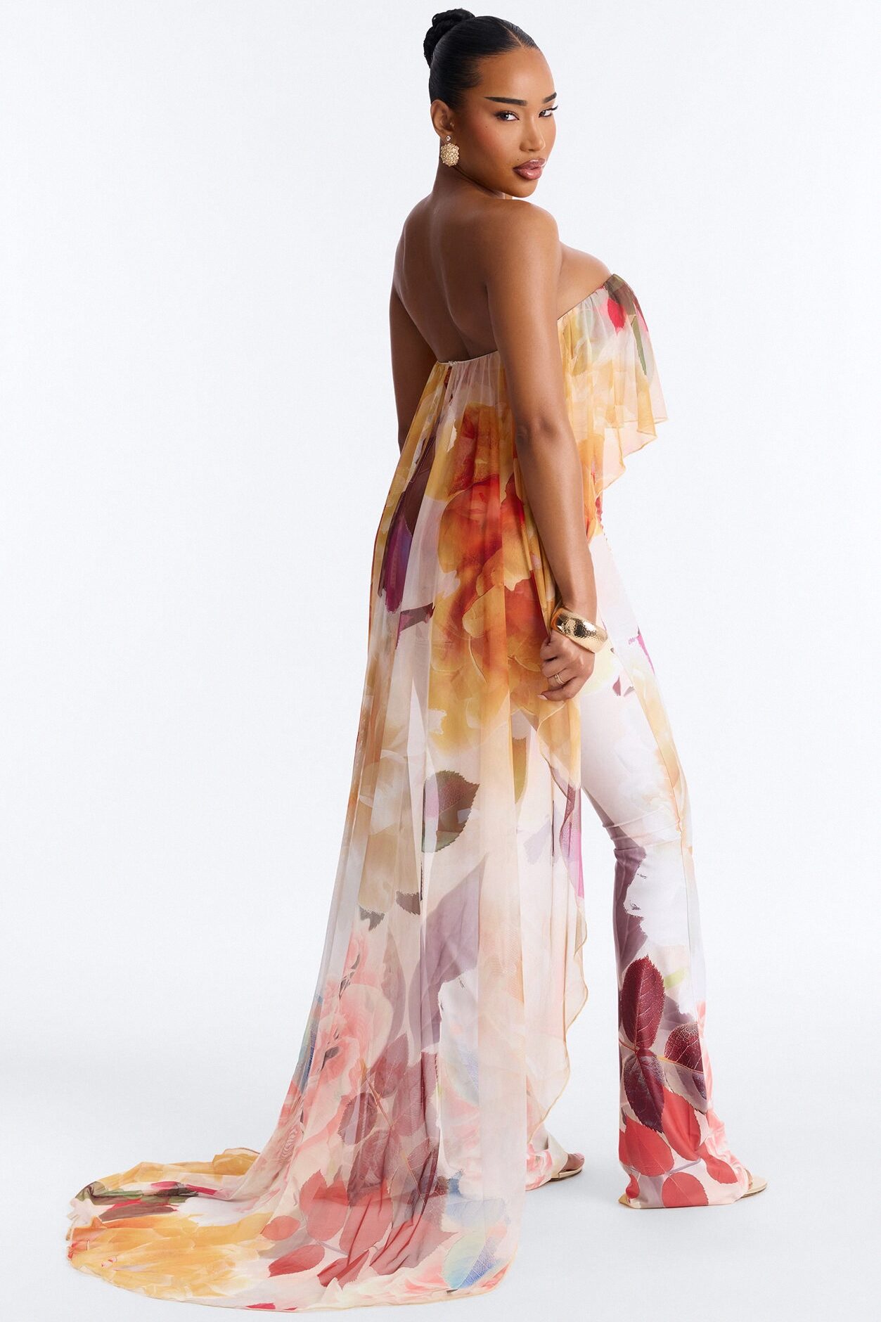 Steph Draped Floral Strapless Jumpsuit - Yellow