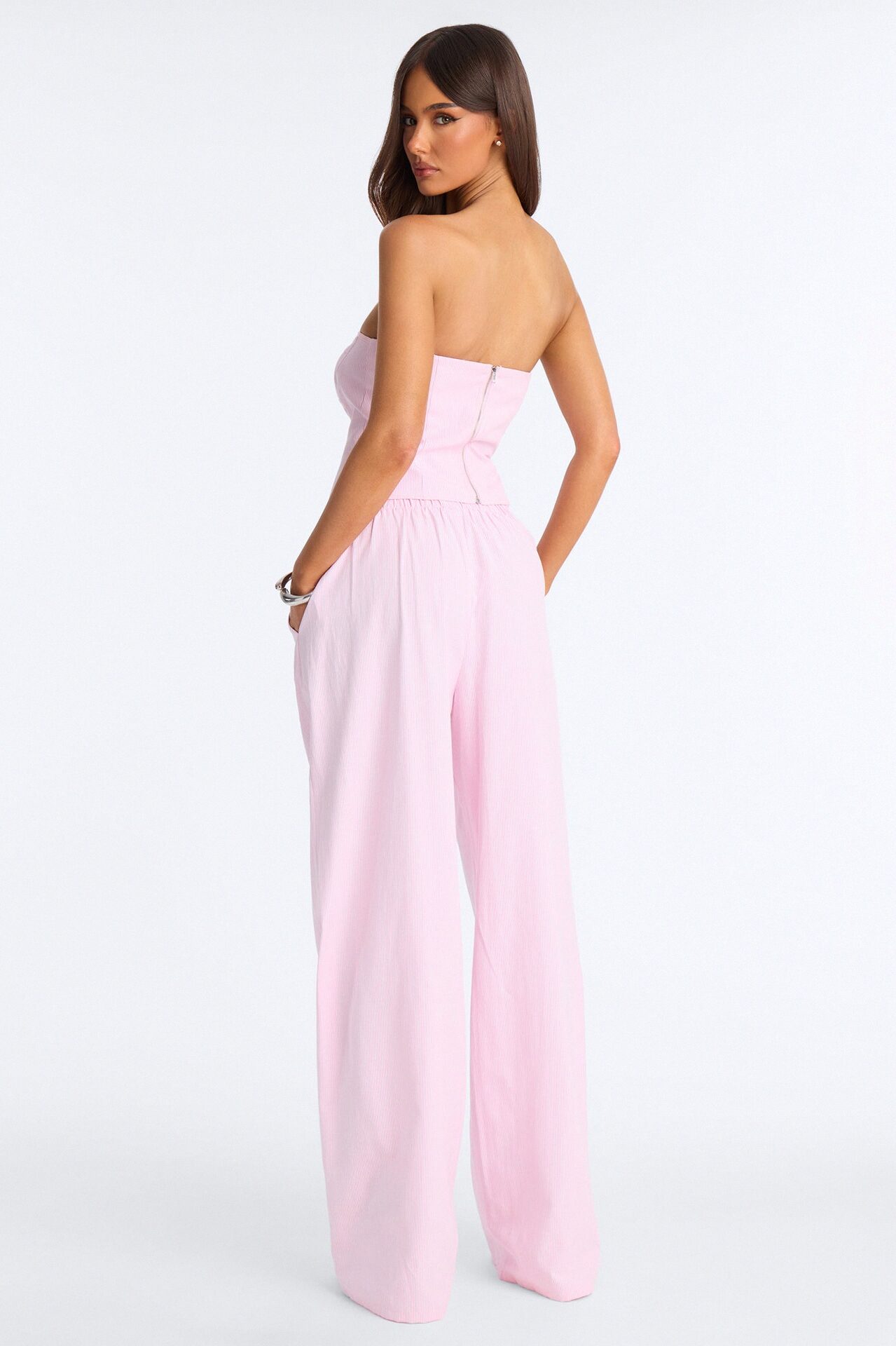 Laurie Linen Pinstripe Corset And Pant Set - Pink/combo