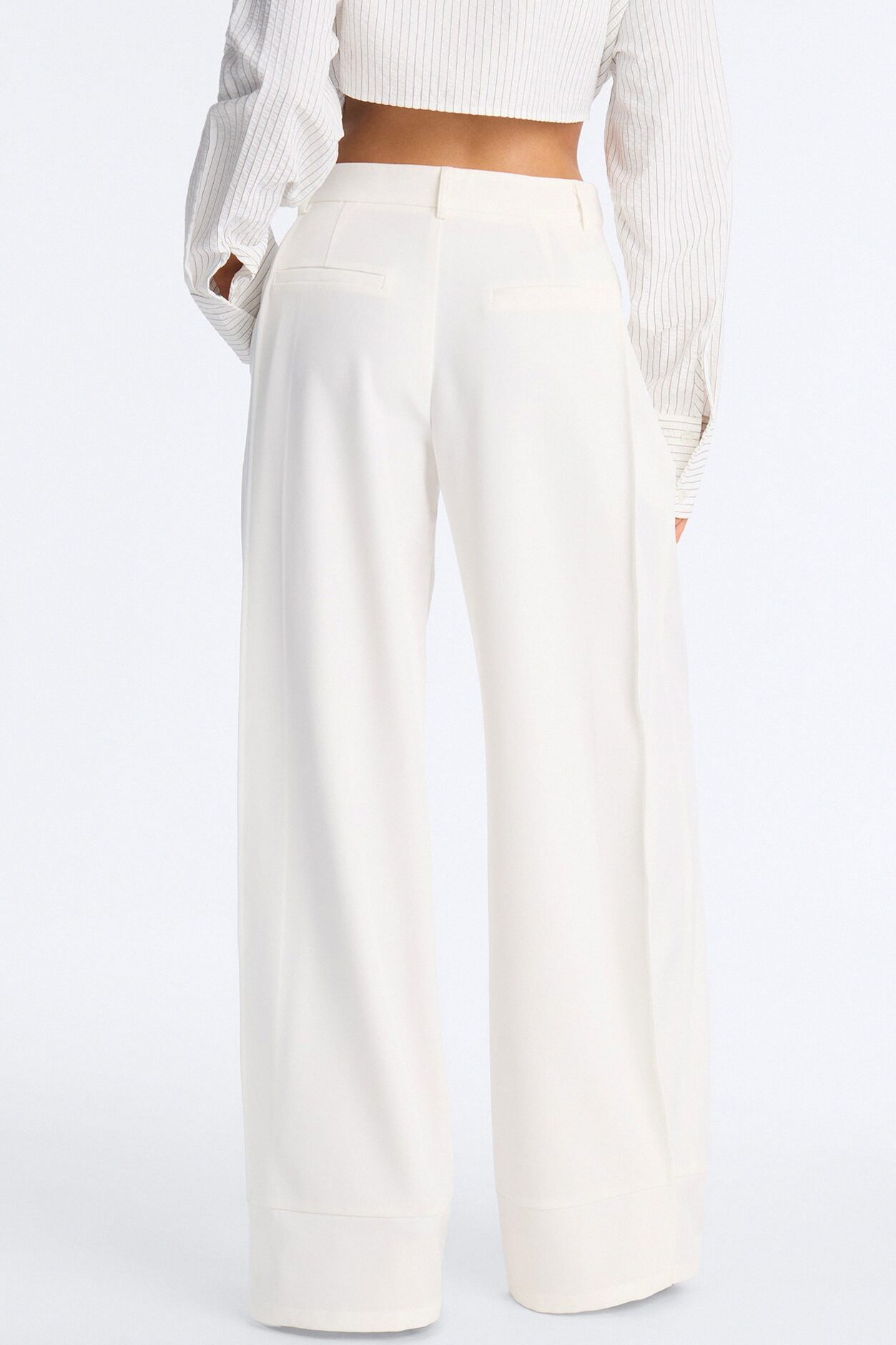 Anya Double Side Pleat Button Hem Trouser 33″ - White