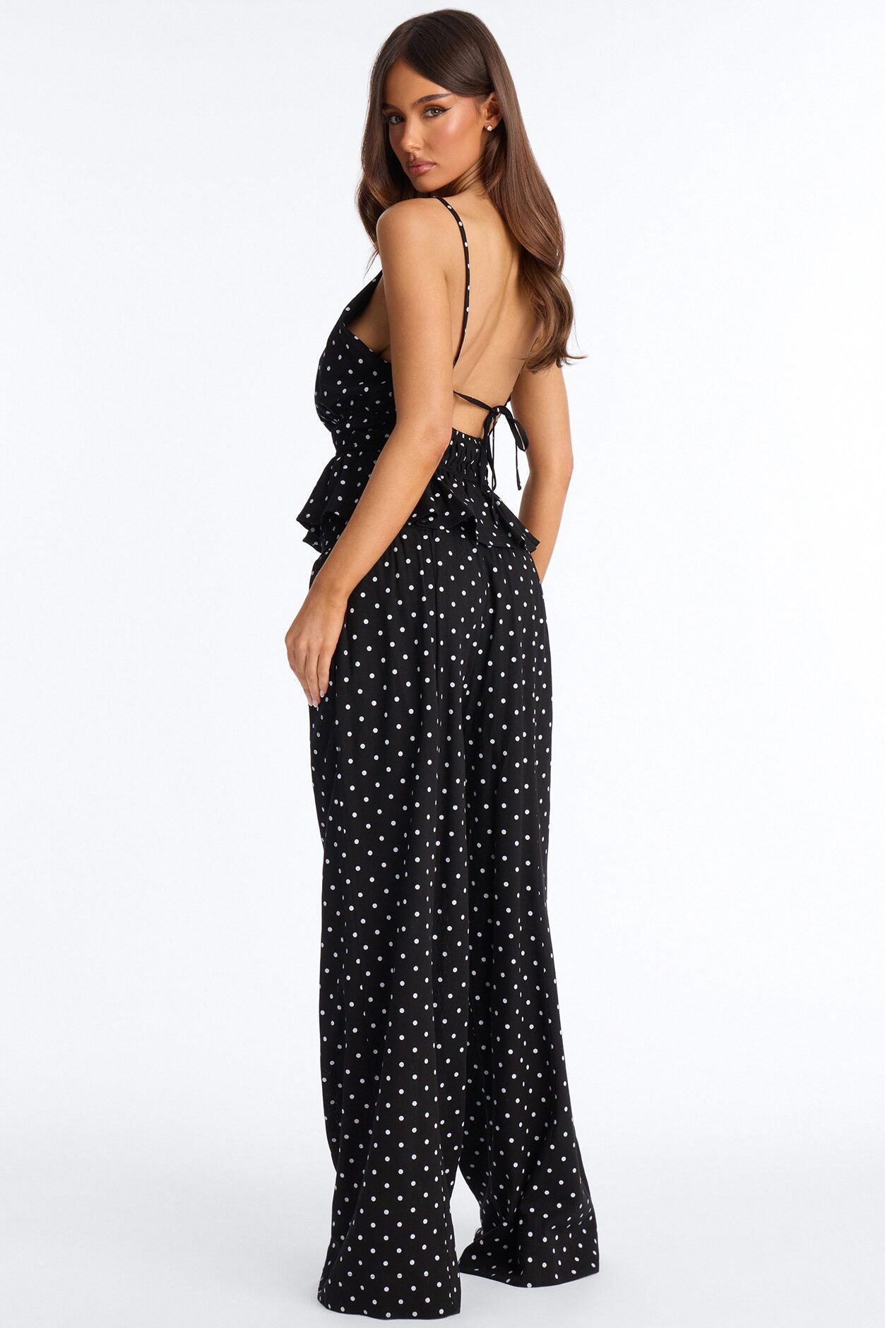 Riley Linen Polka Dot Pant Set - Black/White