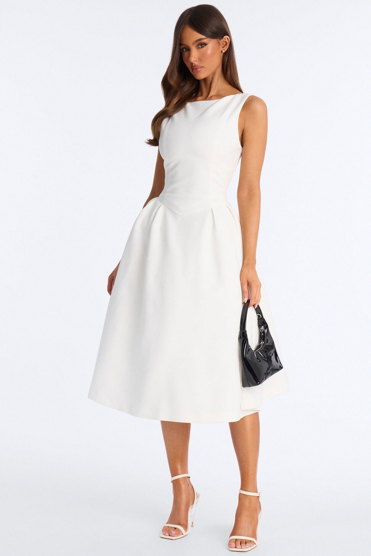 Anika Pleated Midi Dress - White