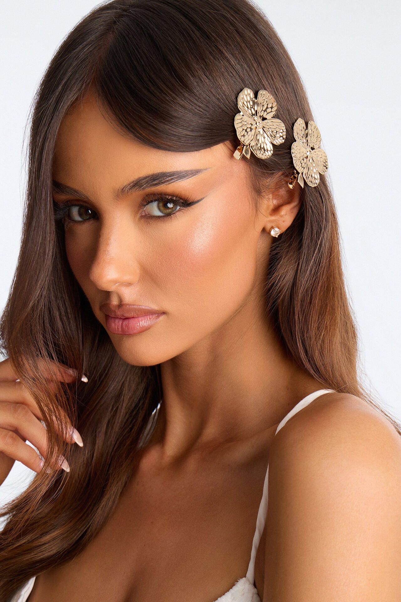 Golden Flower 2 Piece Hair Clip Set - Gold