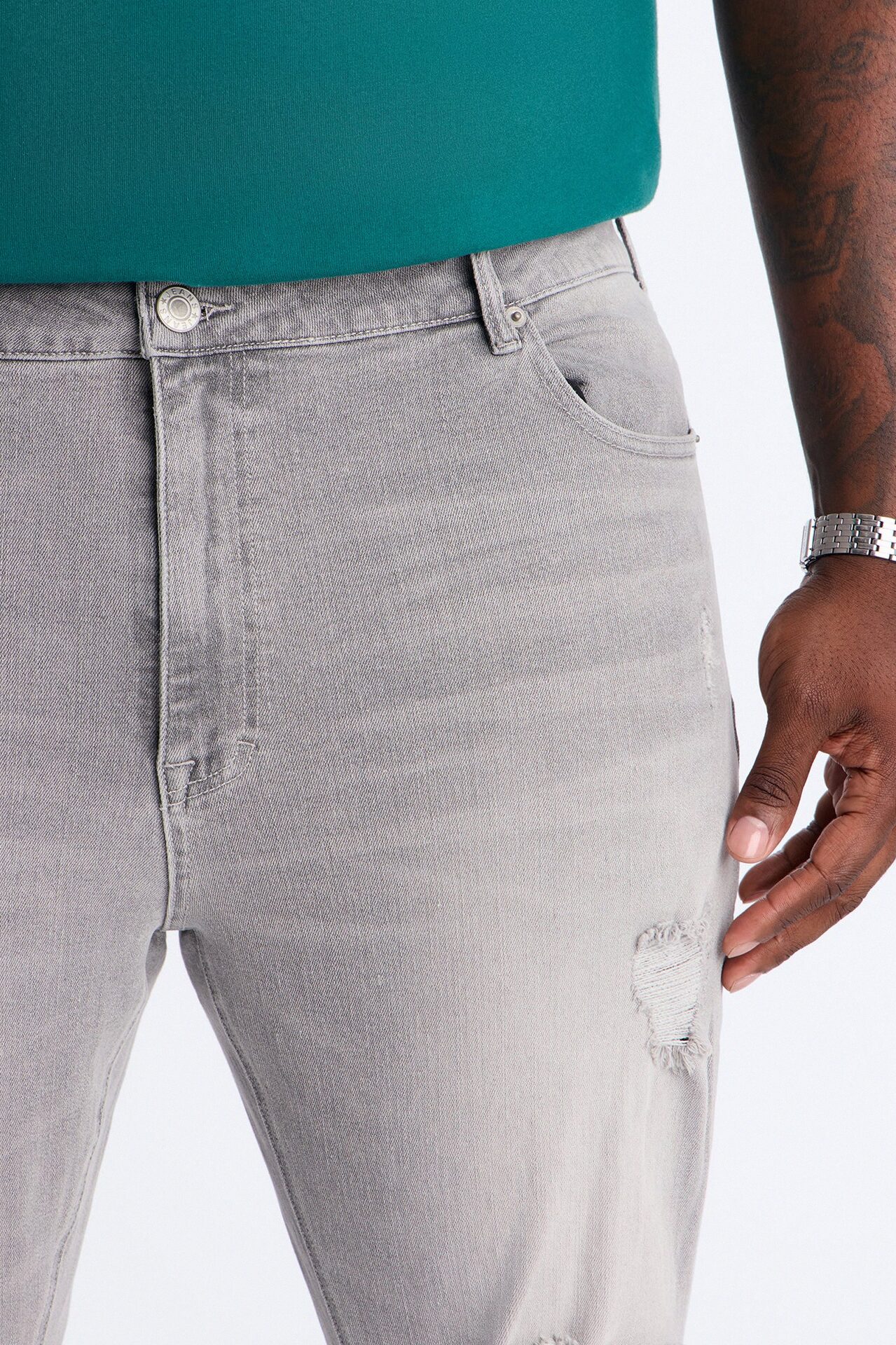 Essential Destroyed Stacked Slim Flare Stretch Jean - Grey