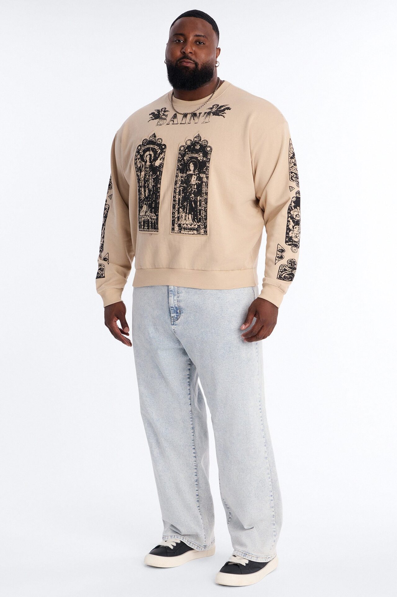 Saint Message Patched Crewneck Sweatshirt - Taupe
