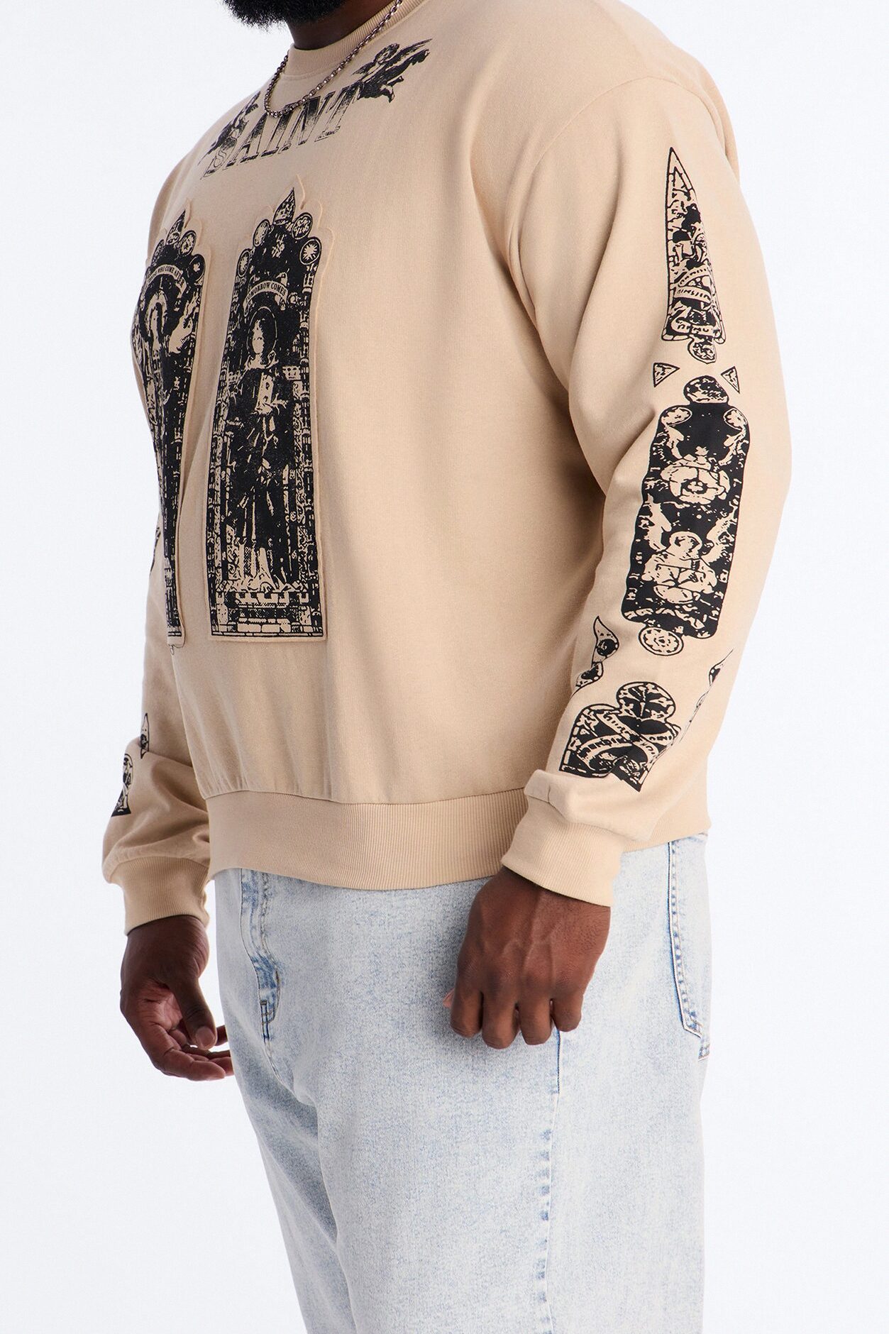 Saint Message Patched Crewneck Sweatshirt - Taupe