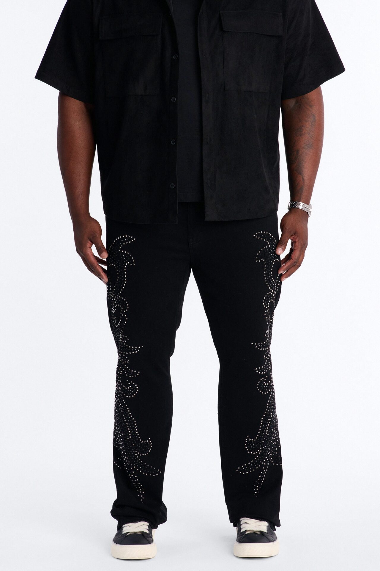 Stacked Skinny Flare Electric Storm Jean - Black