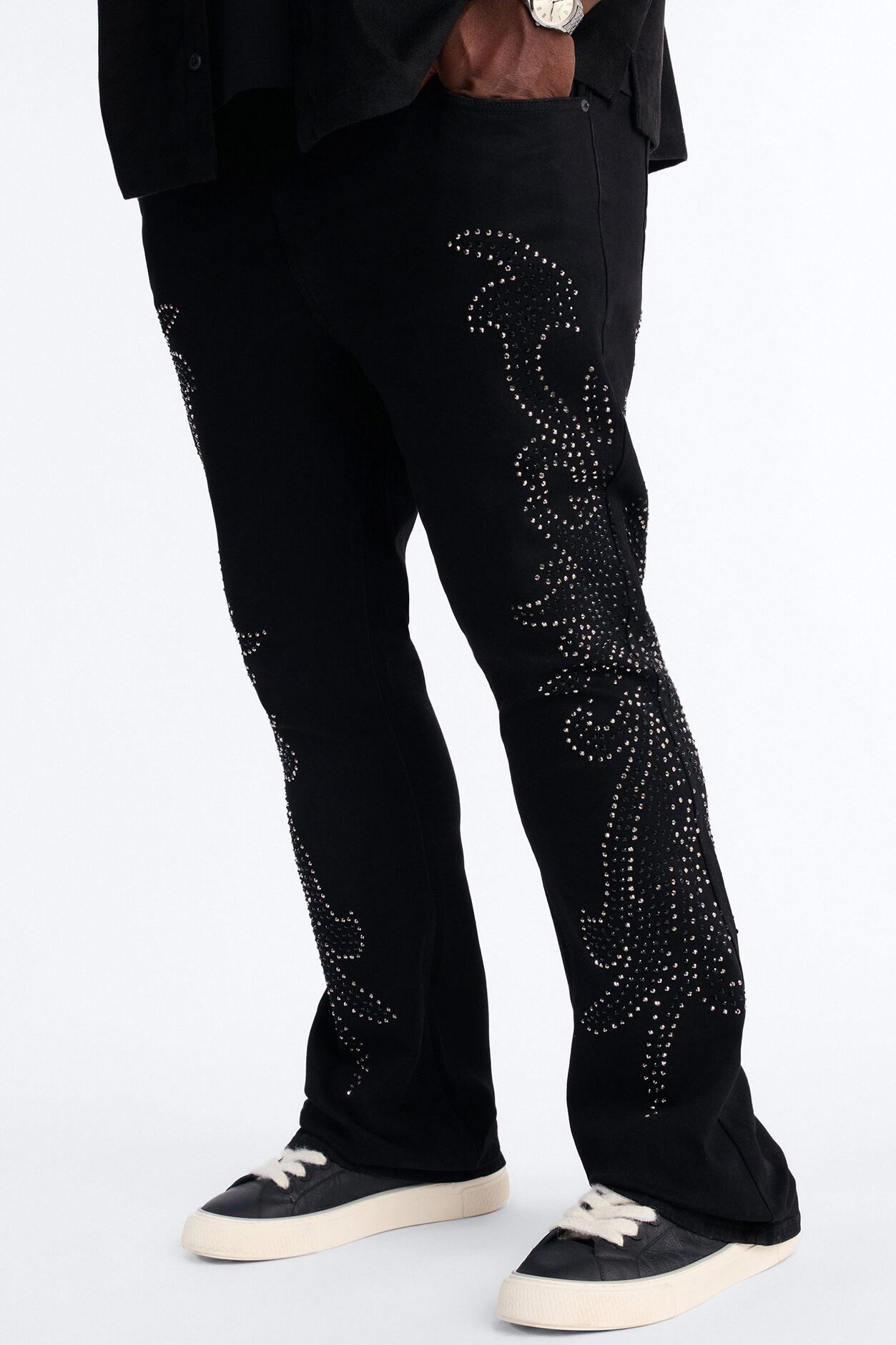 Stacked Skinny Flare Electric Storm Jean - Black