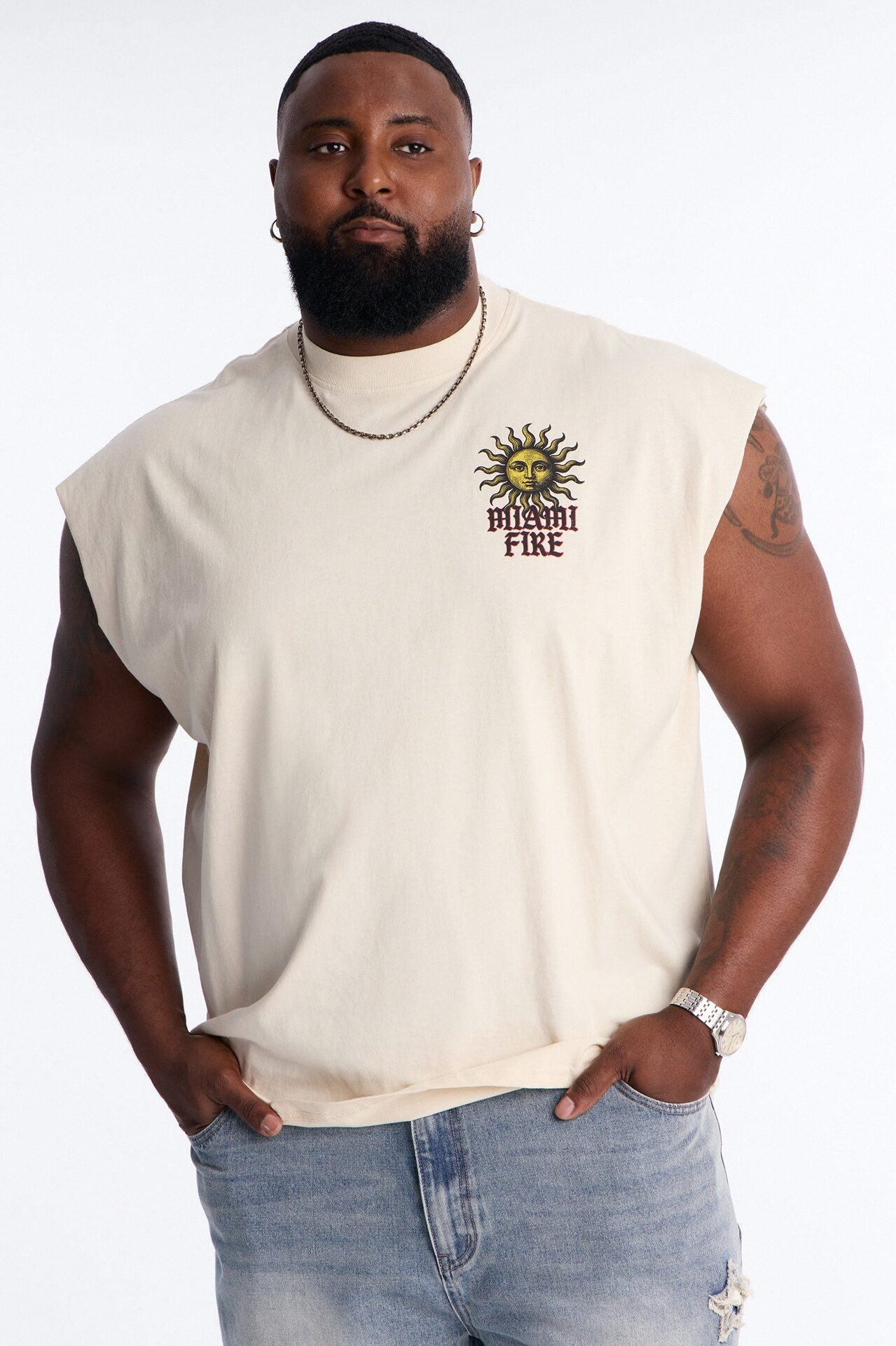 Miami Fire Vintage Muscle Tee - Off White