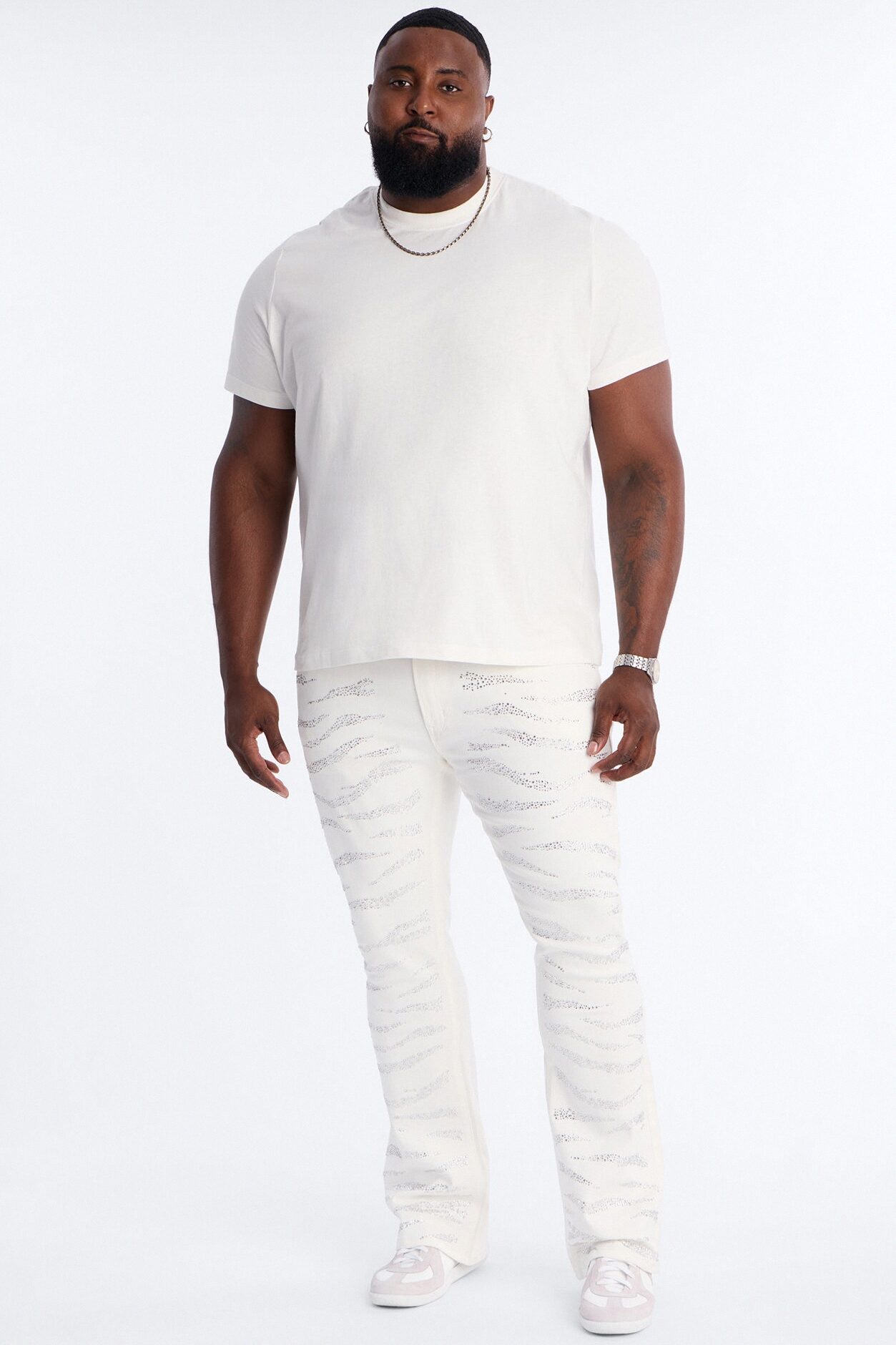 Stacked Skinny Flare Electric Prowl Jean - White