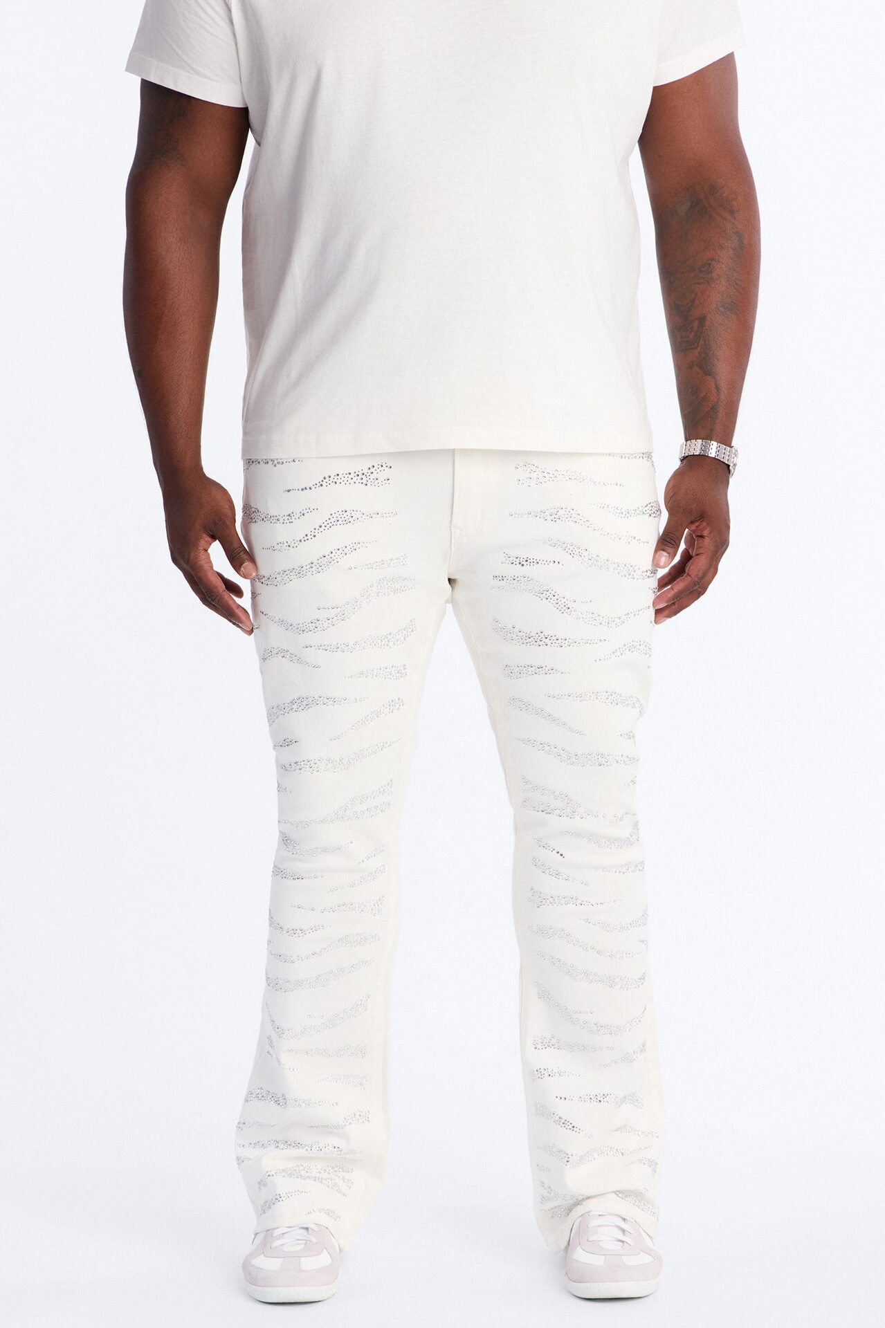 Stacked Skinny Flare Electric Prowl Jean - White