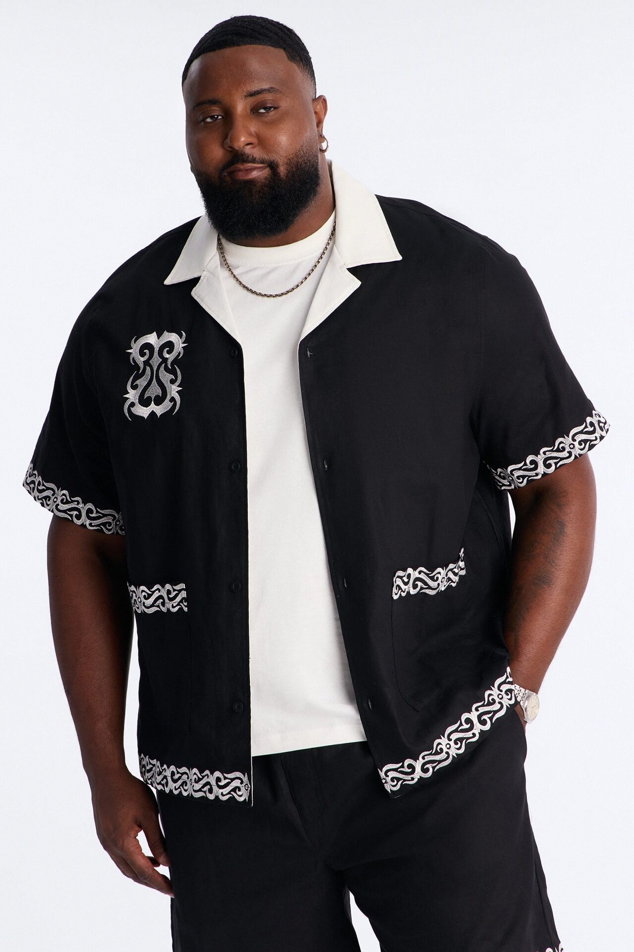 Coastal Isla Cuban Button Up Shirt - Black