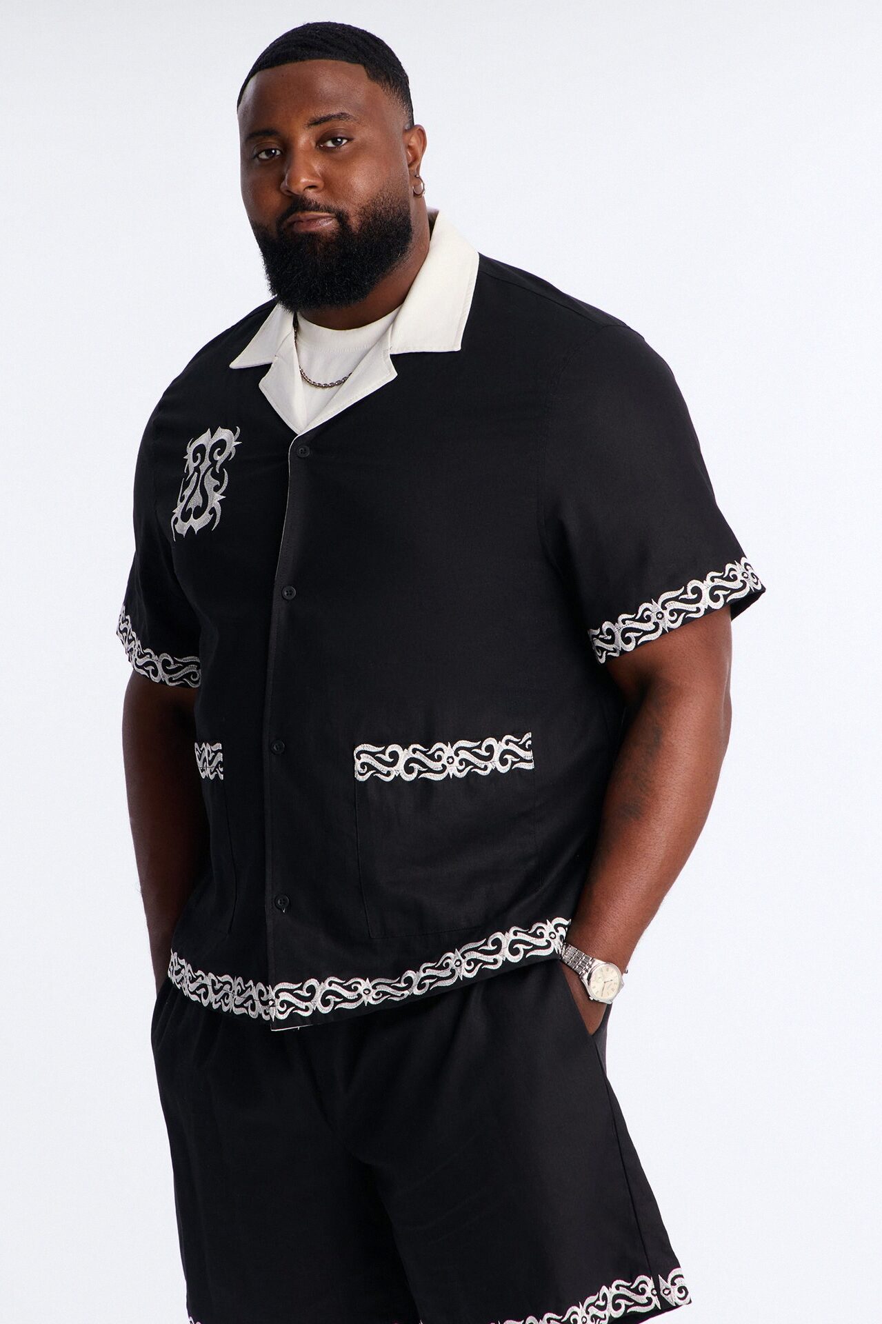 Coastal Isla Cuban Button Up Shirt - Black