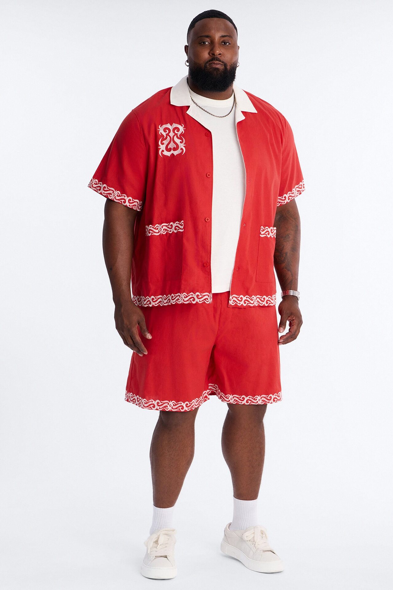 Coastal Isla Cuban Button Up Shirt - Red