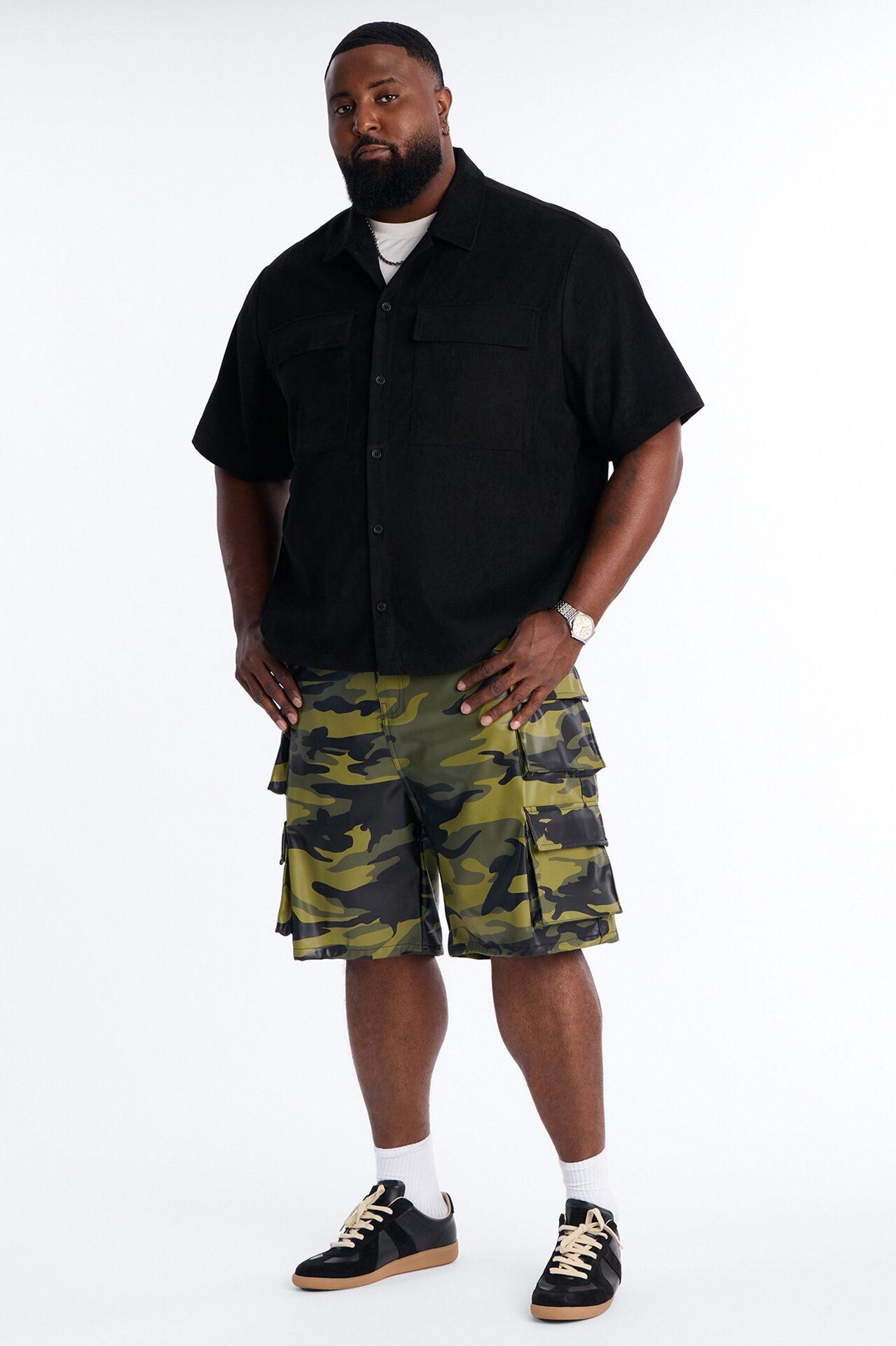 Faux Leather Camo Mirage Cargo Short - Camouflage