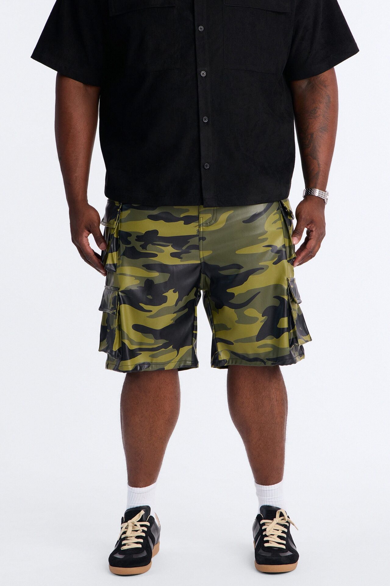 Faux Leather Camo Mirage Cargo Short - Camouflage