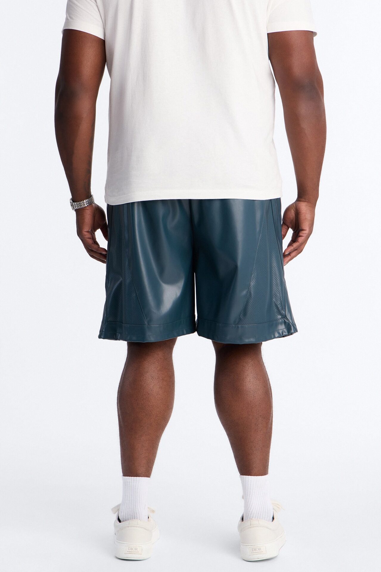 Relaxed Perforated Faux Leather Short - Navy