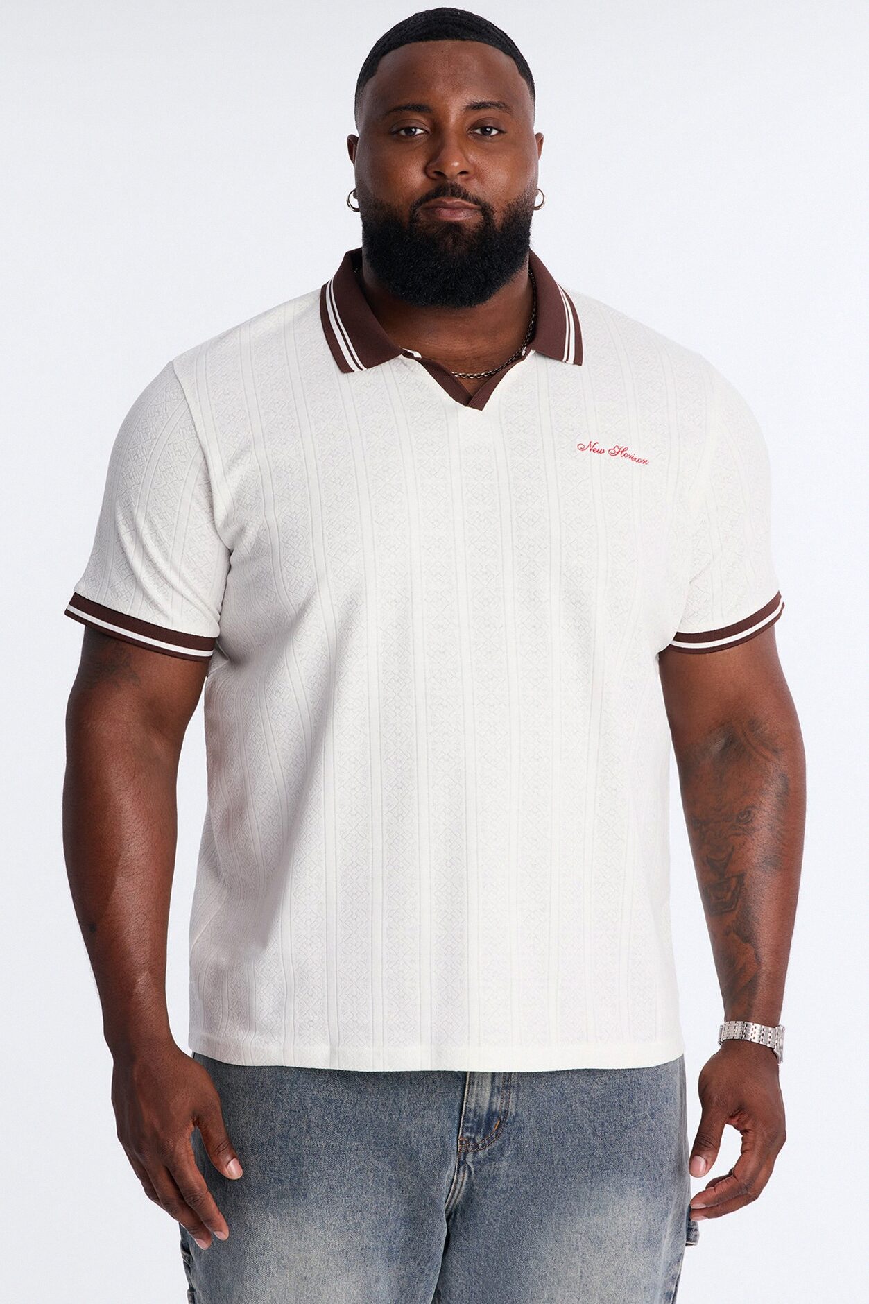 Cafe Tipped Johnny Collar Polo - Off White