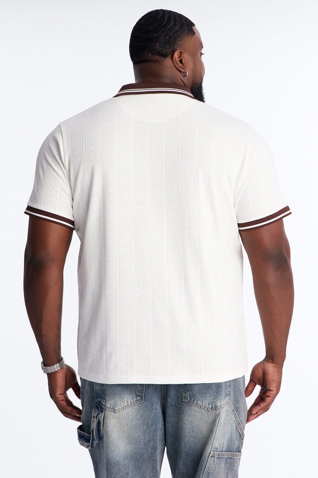 Cafe Tipped Johnny Collar Polo - Off White