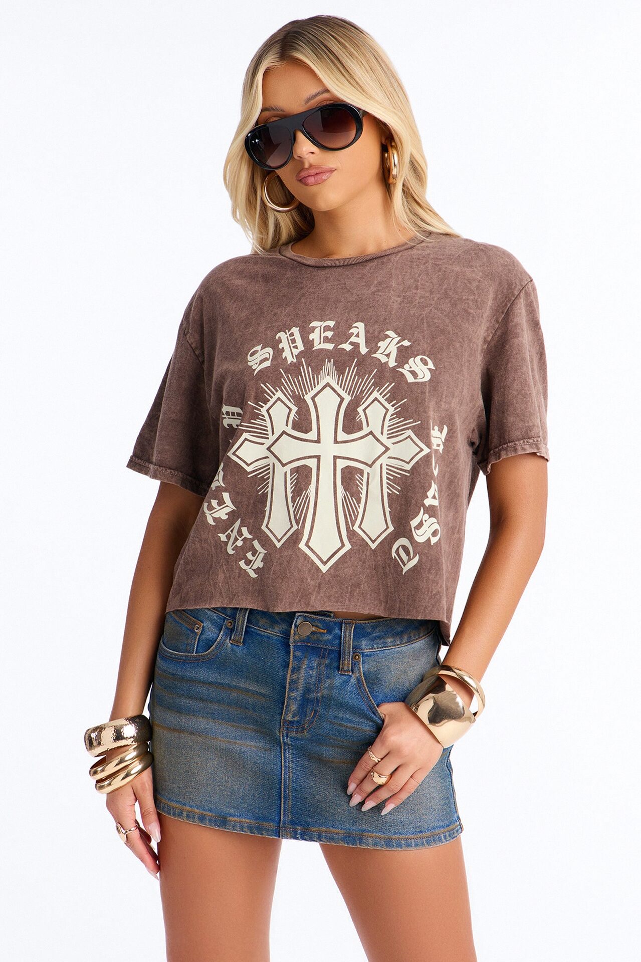 Energy Speaks First Washed Cropped Top - Brown