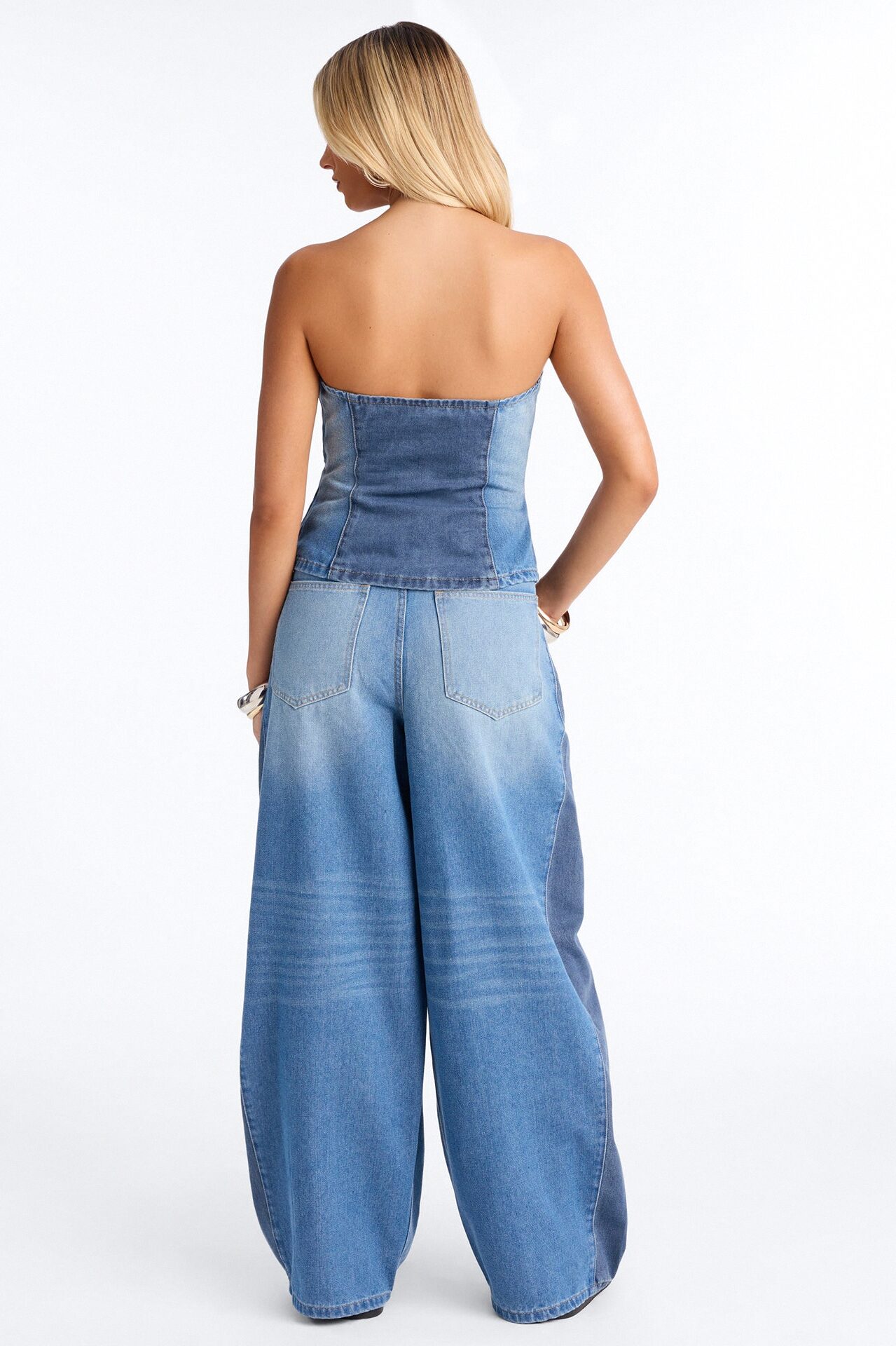 Karla Strapless Denim Pant Set - Medium Wash