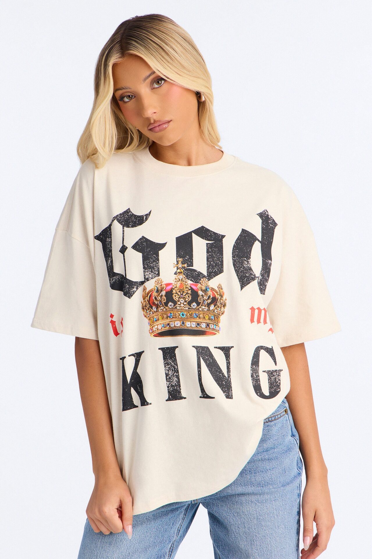 God Is My King Oversized Tee - Off White