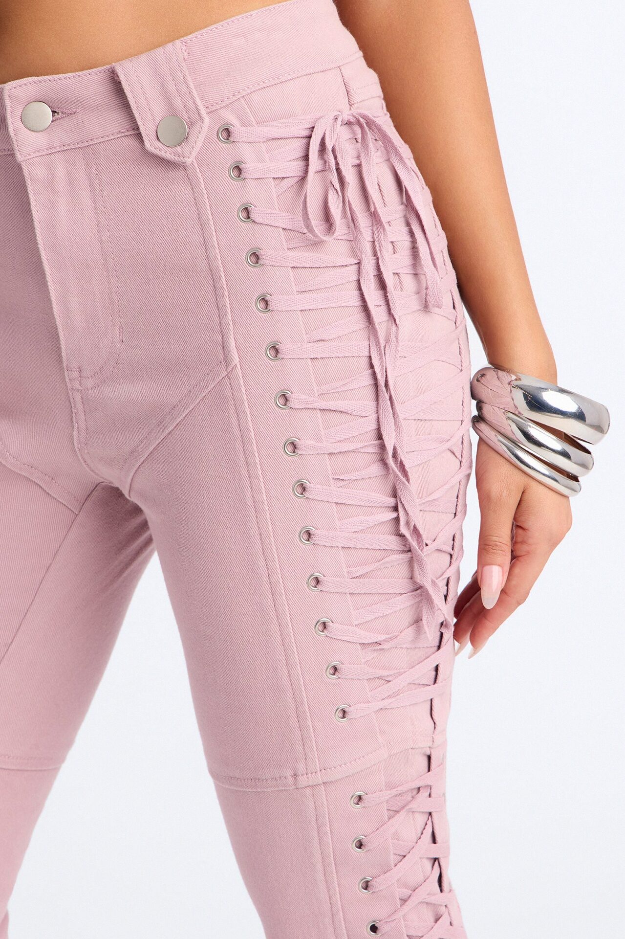 After Hours Lace Up Flare Pant - Blush