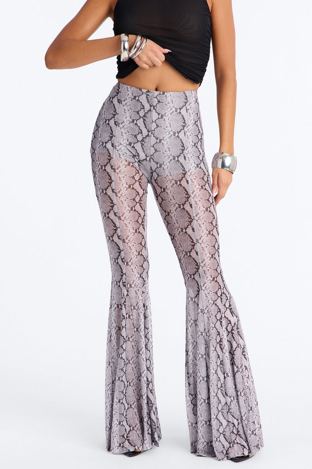 Talk Nice to Me Flared Mesh Pant - Grey/combo