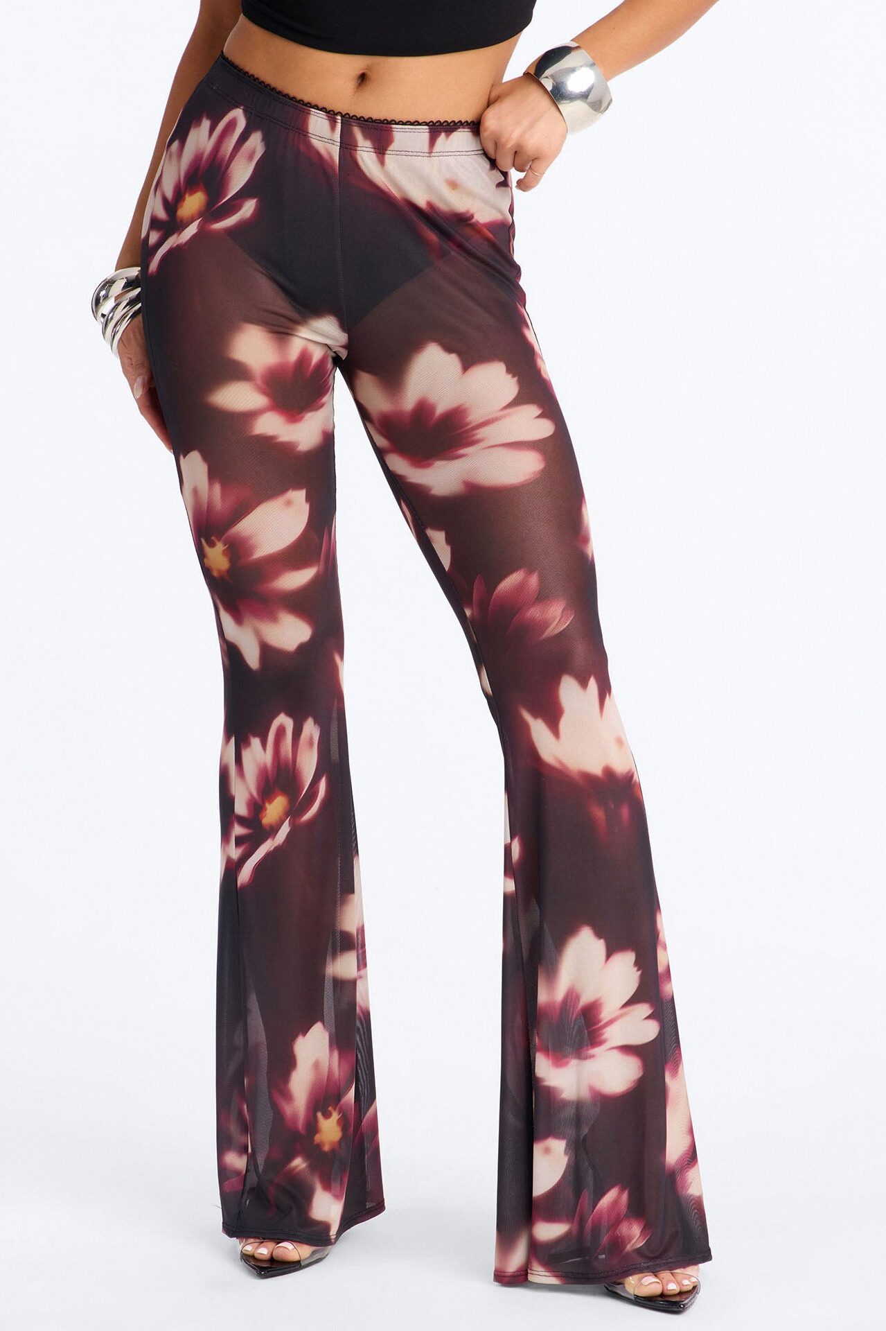 Talk To You Later Mesh Flare Pant - Black/combo