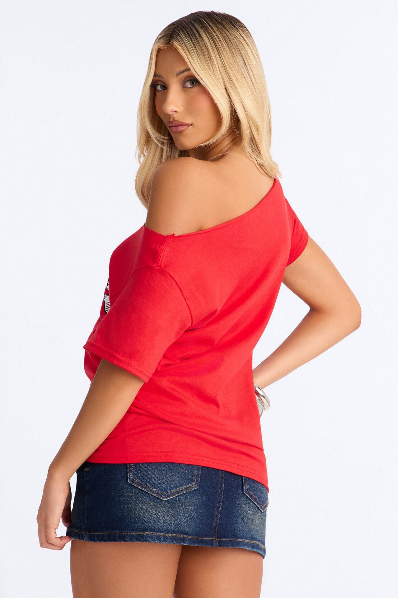 La Familia Forever Eagles Off Shoulder Top - Red
